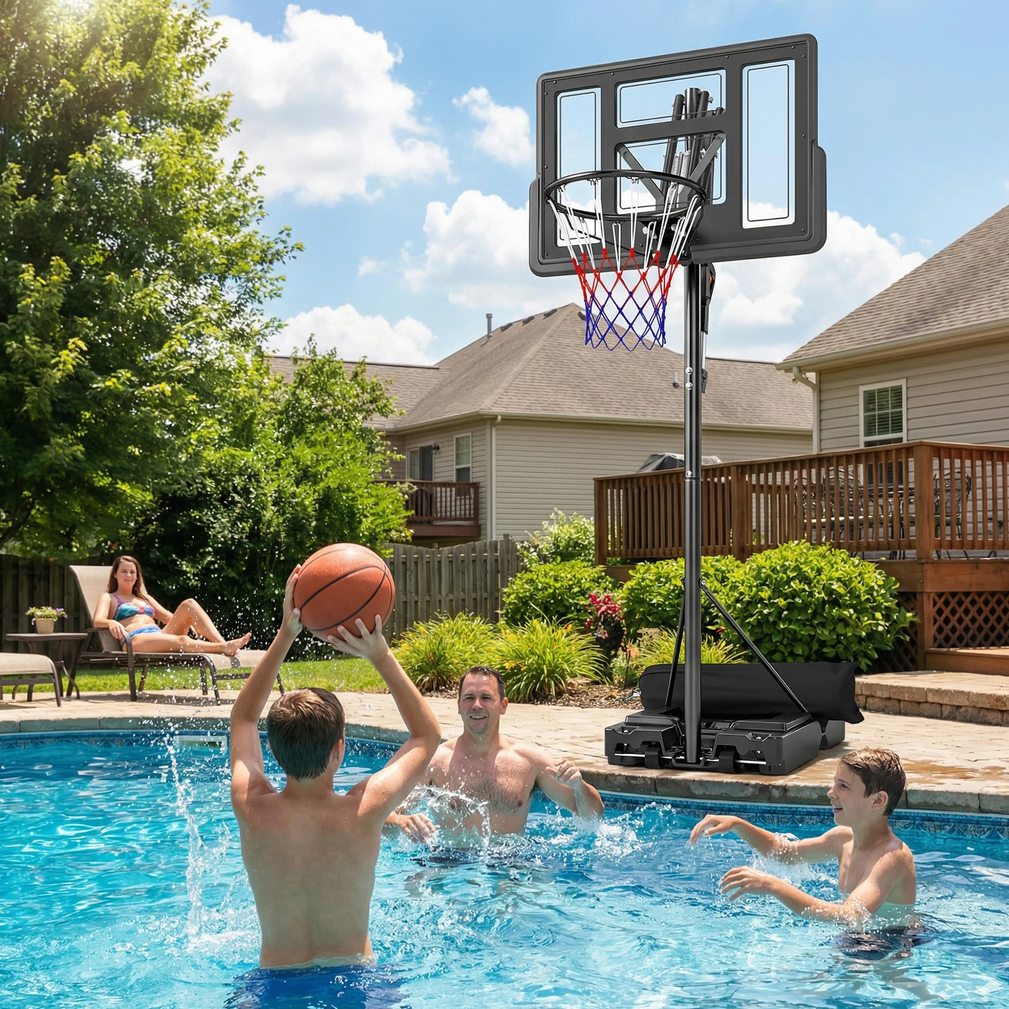 SPORTNOW Canestro Basket Regolabile 235-305 cm, Tabellone Infrangibile, Portatile, Nero