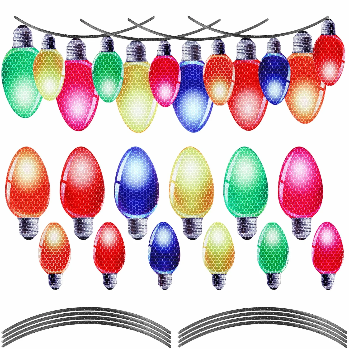 36 Pezzi Decorazione di Magneti per Auto, 24 Pezzi Colorati Riflettenti Magneti Lampadine e 12 Pezzi Fili Magnetici Decorazione Magneti Natale per Auto Cassetta Postale Finestre