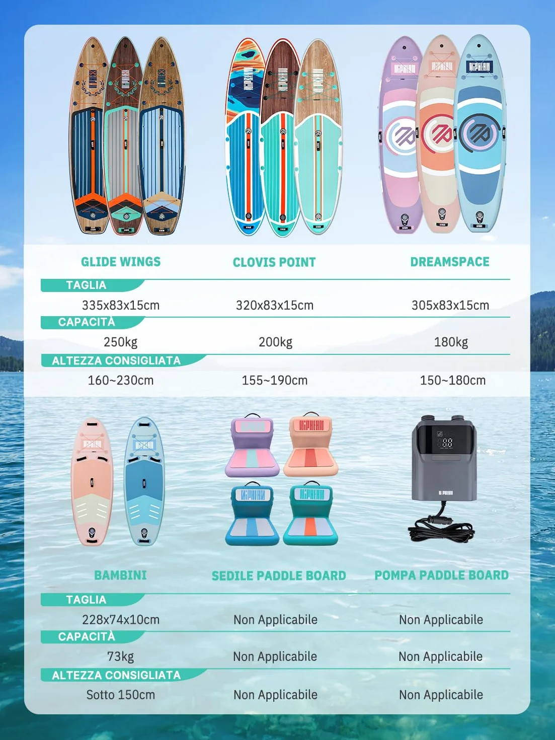 Niphean SUP Gonfiabile Adulti 320cm Paddle Board Capacità 200kg per 2 Persone con Accessori