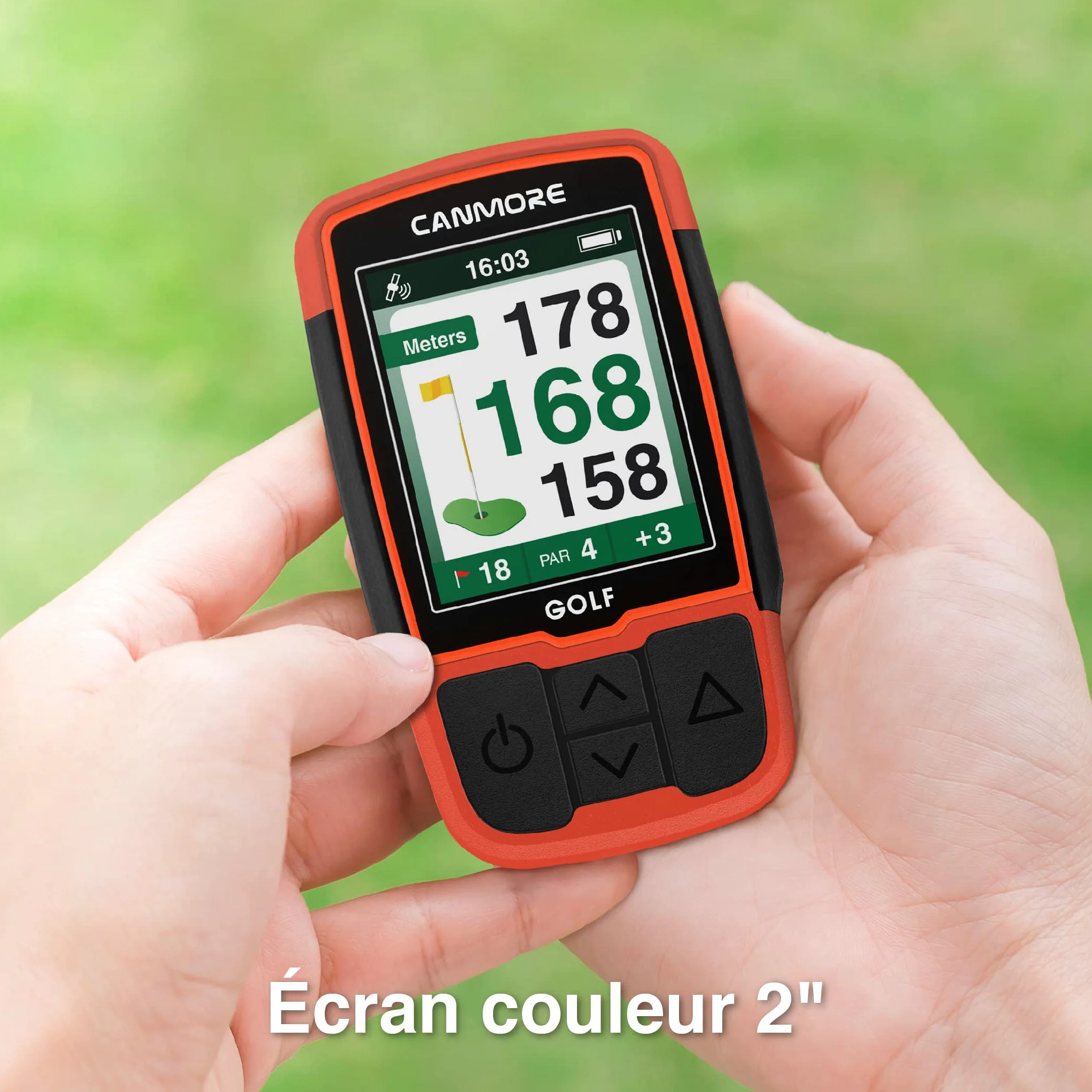 CANMORE HG200 GPS da golf portatile e borsa - Display a colori con oltre 41.000 dati sui campi - Resistente all'acqua - Arancione