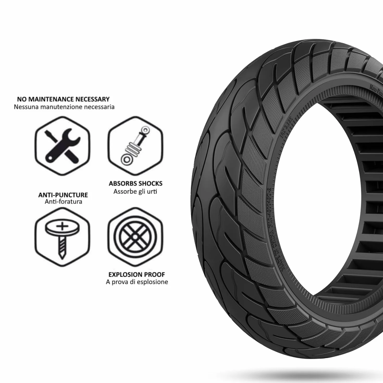 ECOVELO Pneumatico Solido 10x2.125 Antiforatura Ruote 10" per Monopattino Elettrico