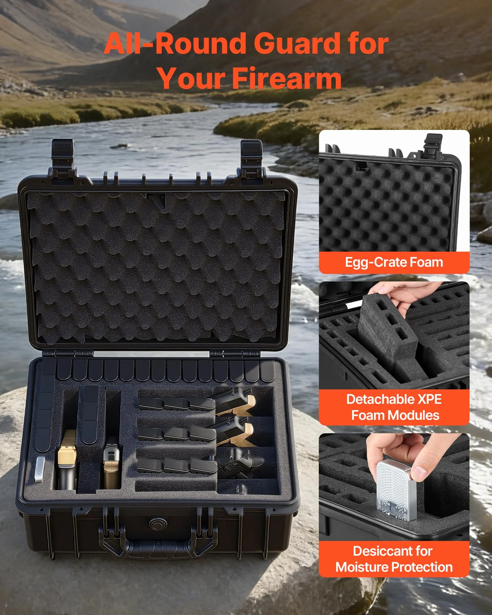 VEVOR Custodia Rigida per Pistola Impermeabile IP67 475x415x215 mm Modulo di Stoccaggio Personalizzabile 6 Pistole