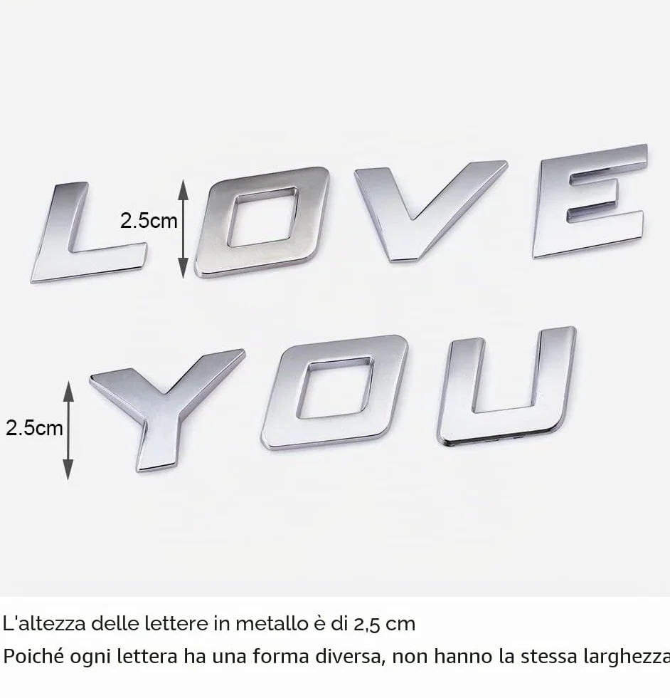 Lettere autoadesive 3D in metallo corsivo per auto decorazione