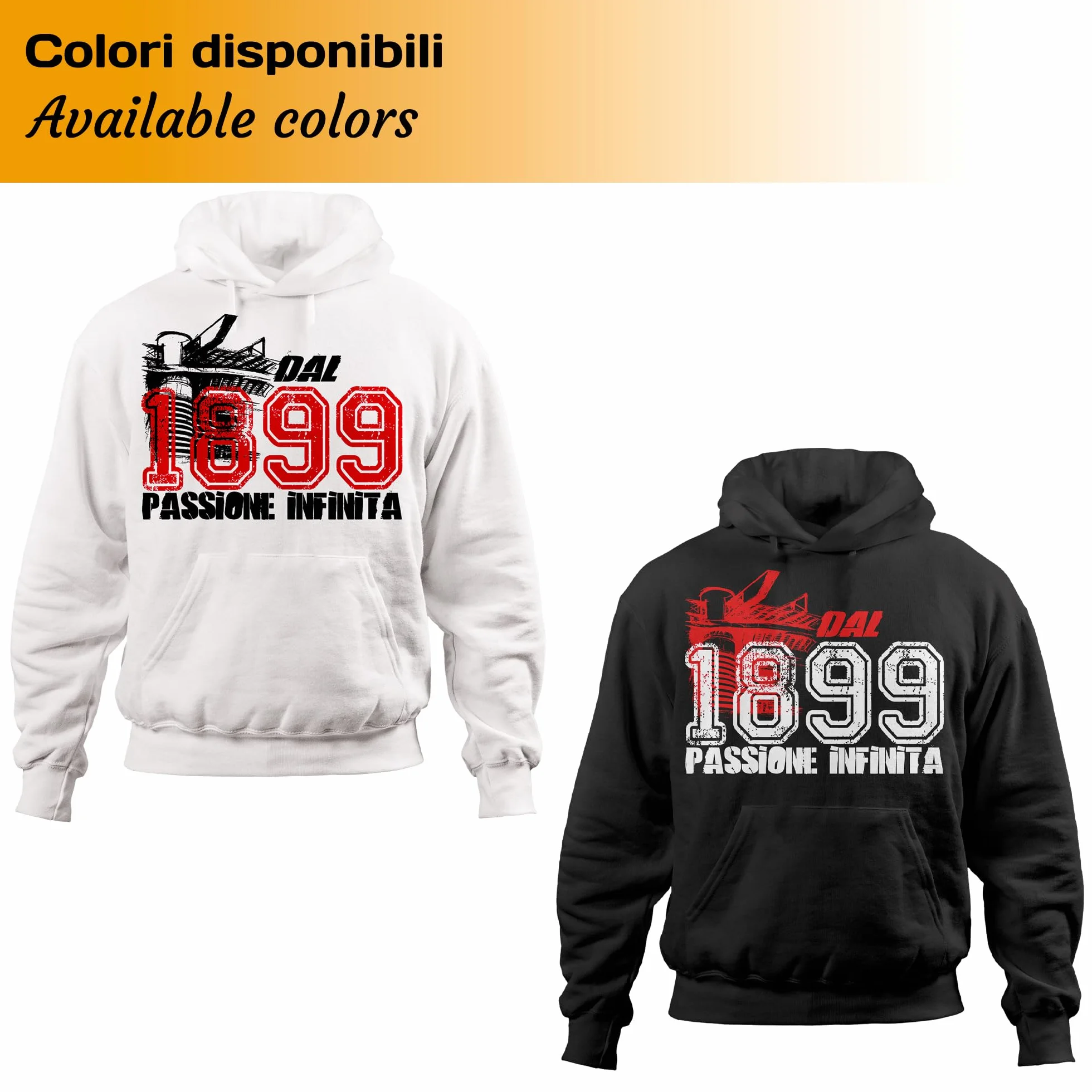 Felpa Sportiva Celebrativa Passione Infinita Milano con Cappuccio Regolabile Cotone Felpato Made in Italy