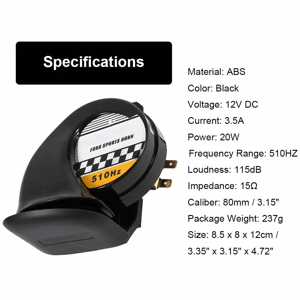 Snail Siren Horn Speaker Impermeabile 12V 510 Hz Universale per Moto