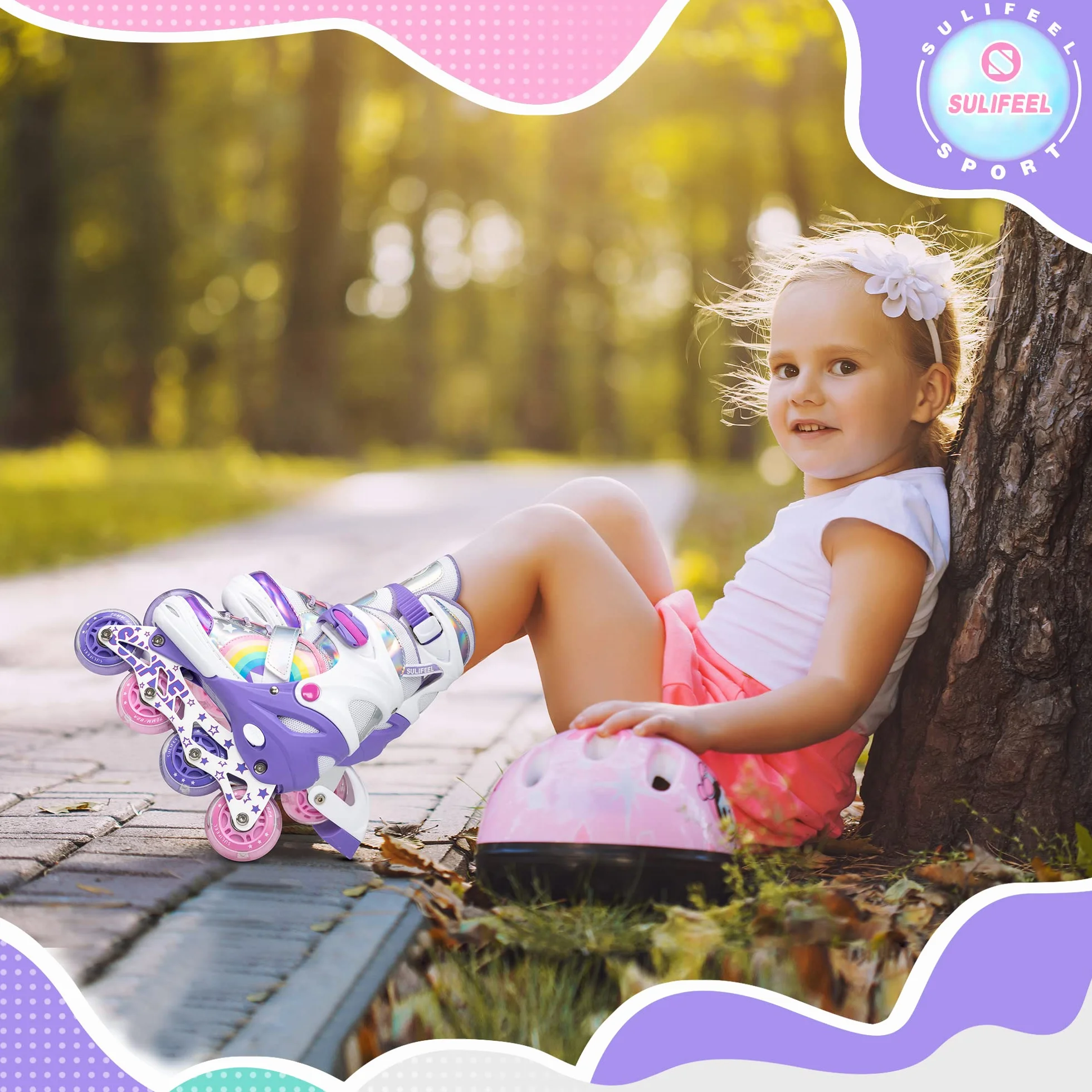 SULIFEEL Pattini in linea luminosi regolabili con unicorno arcobaleno per bambini, ragazze e ragazzi, pattini per principianti con ruote illuminate