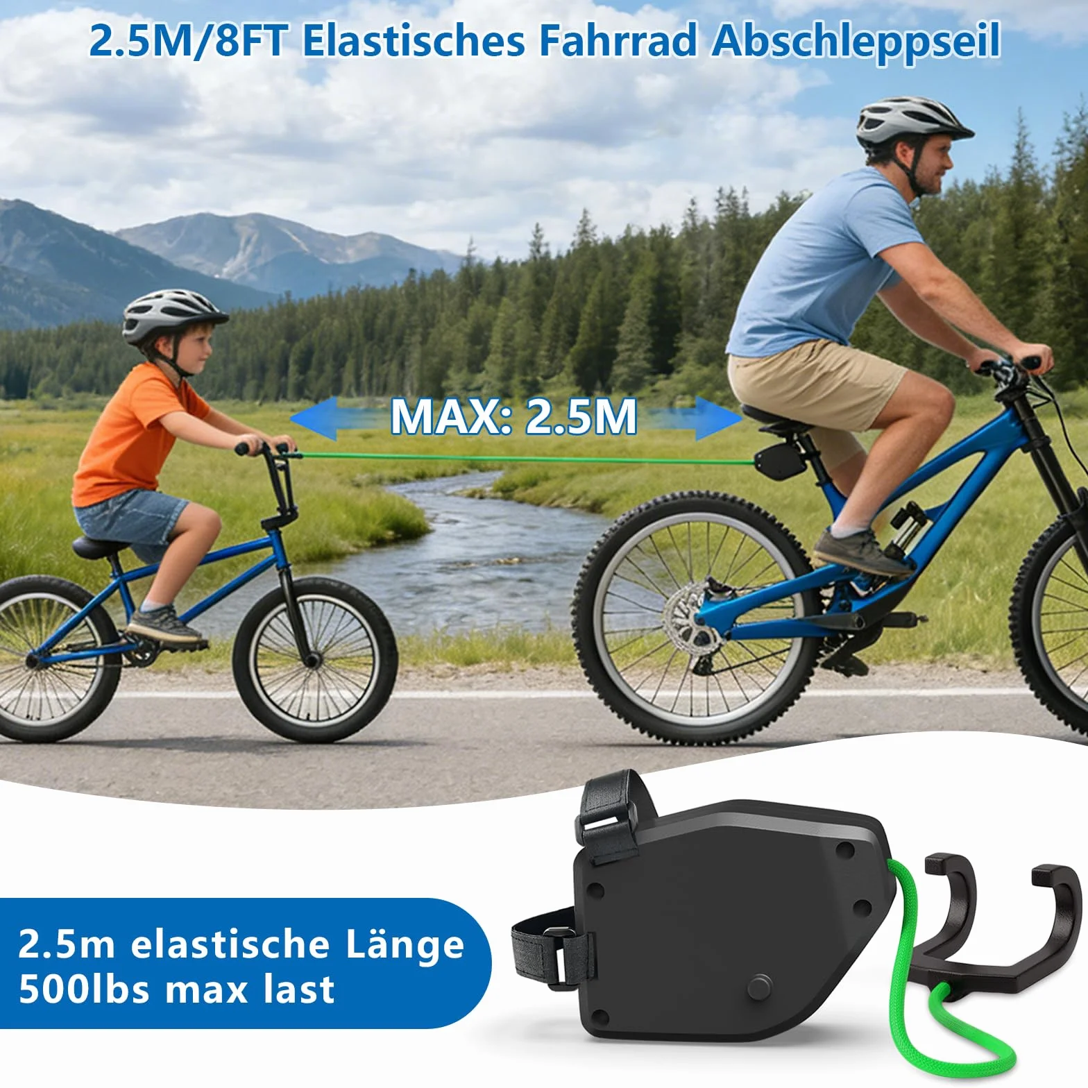 FIVAVA Cavo di Traino per Bici per Bambini 2.5M, Estraibile, 500 libbre, MTB