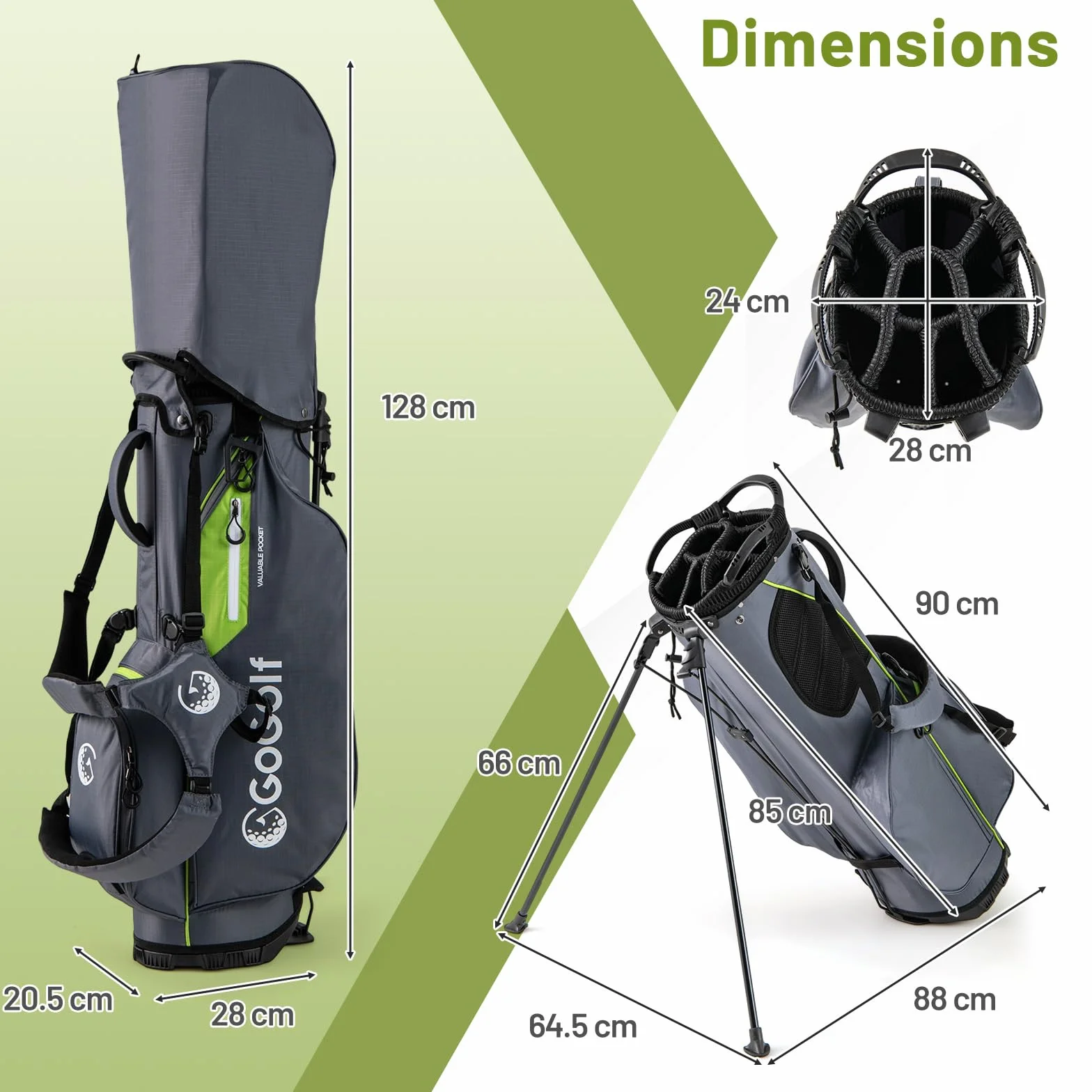 LIFEZEAL Borsa da golf leggera con 8 scomparti e 5 tasche, portaombrello, custodia antipioggia
