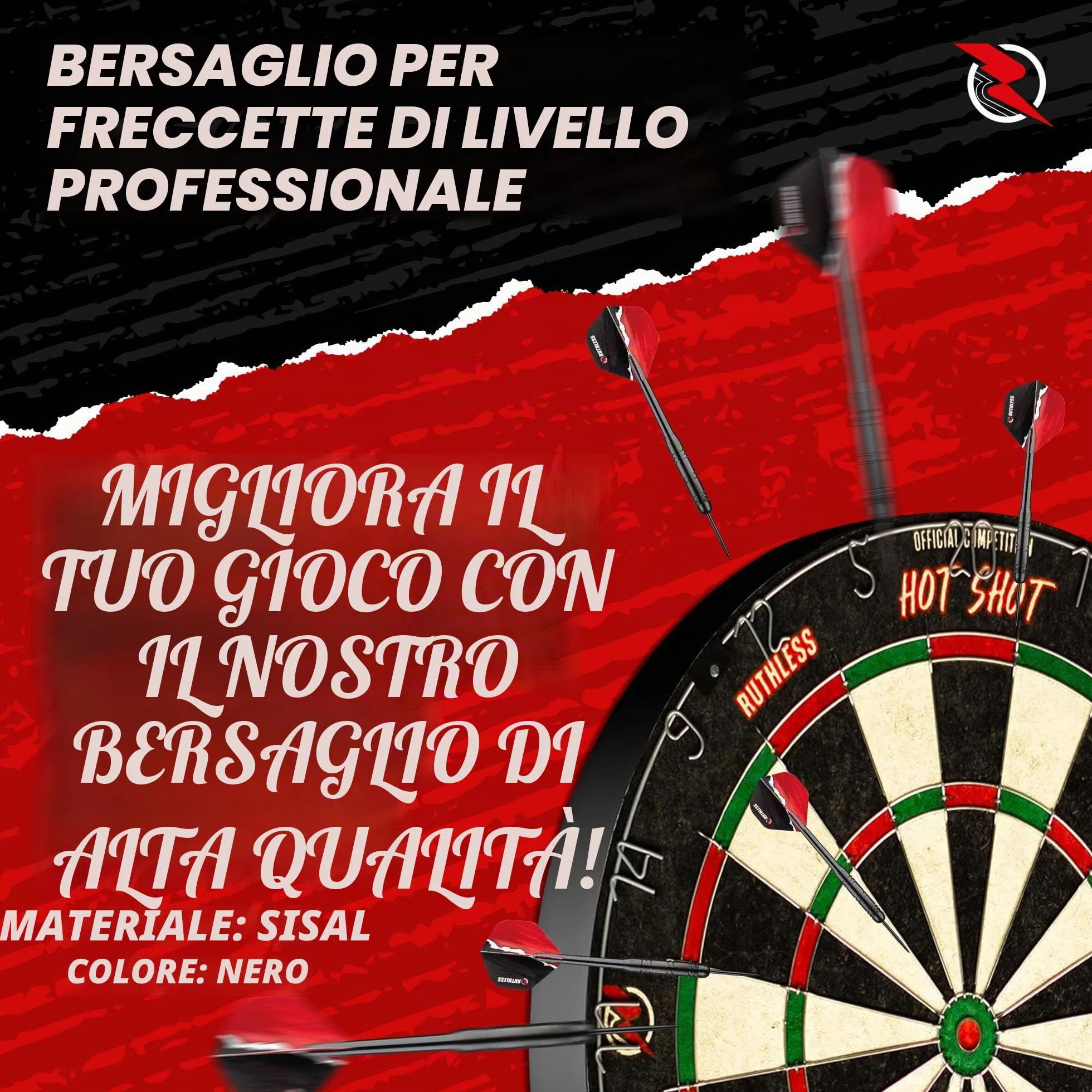 Ruthless Hot Shot Set di freccette Endurance in sisal con 2 set punta in acciaio
