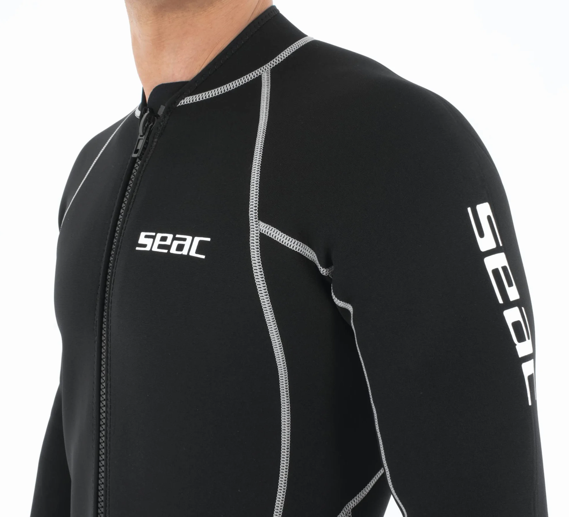 SEAC Carezza Man Muta Lunga Monopezzo Neoprene Bifoderato 2 mm Cerniera Anteriore Protezioni PU Ginocchia Uomo Nero
