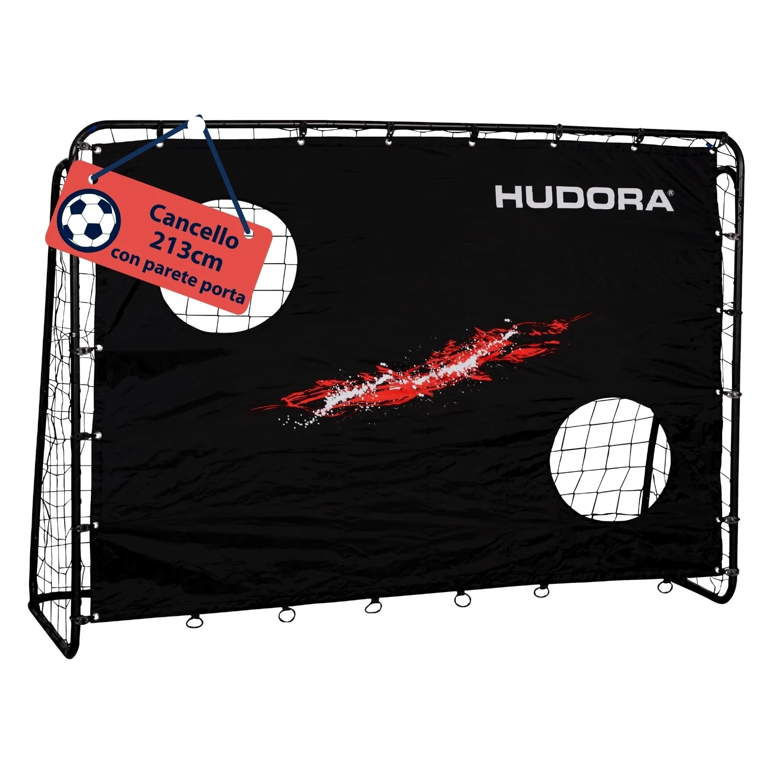 HUDORA Porta da Calcio Trainer Con Parete per Goal - Robusta da Esterno per Bambini e Adulti, Con Due Fori Bersaglio Rinforzati, Impermeabile per Training e Divertimento
