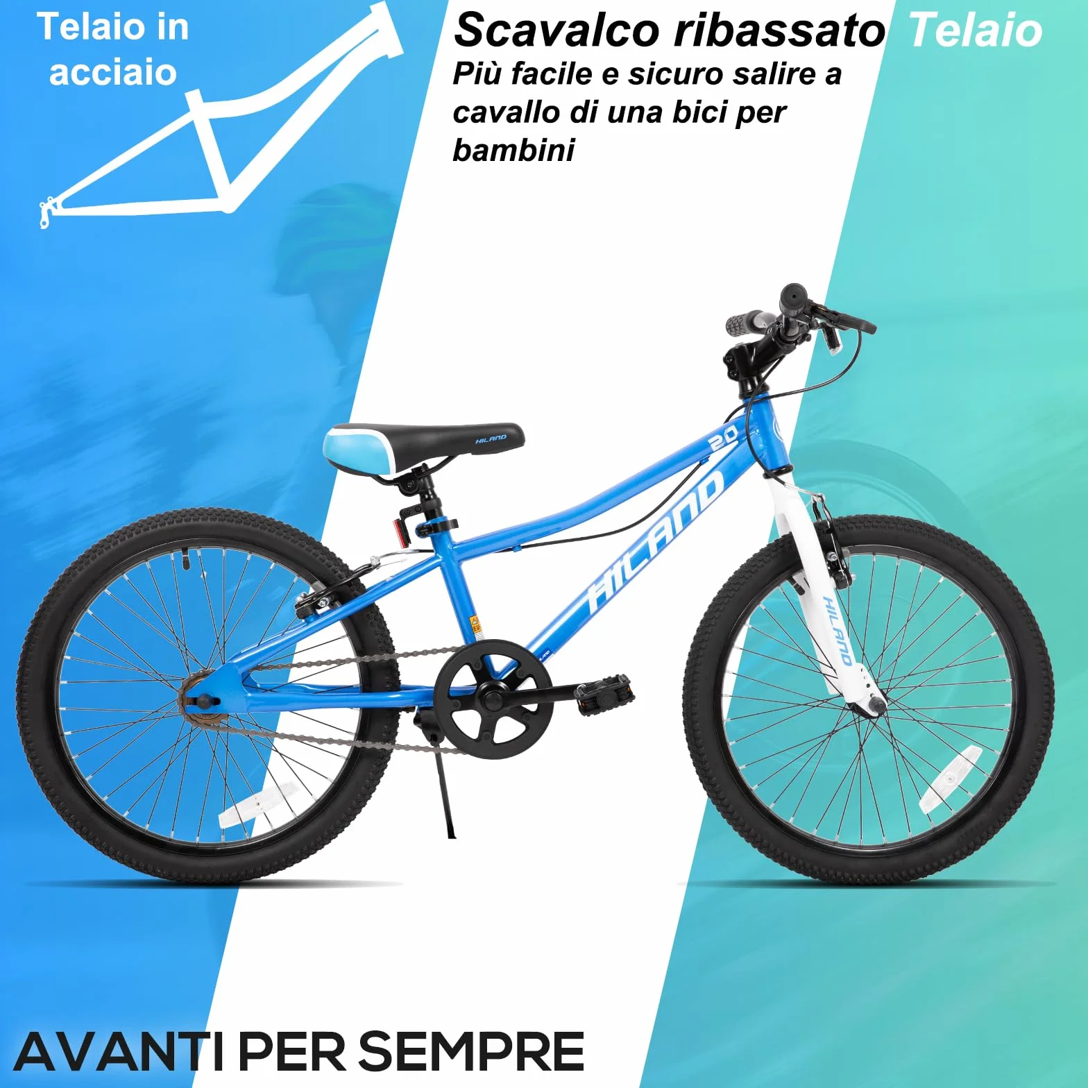 HILAND Mountain Bike 20 Pollici Bambini Ragazzi Ragazze Bicicletta Singola Velocità Doppi Freni a Mano Cavalletto
