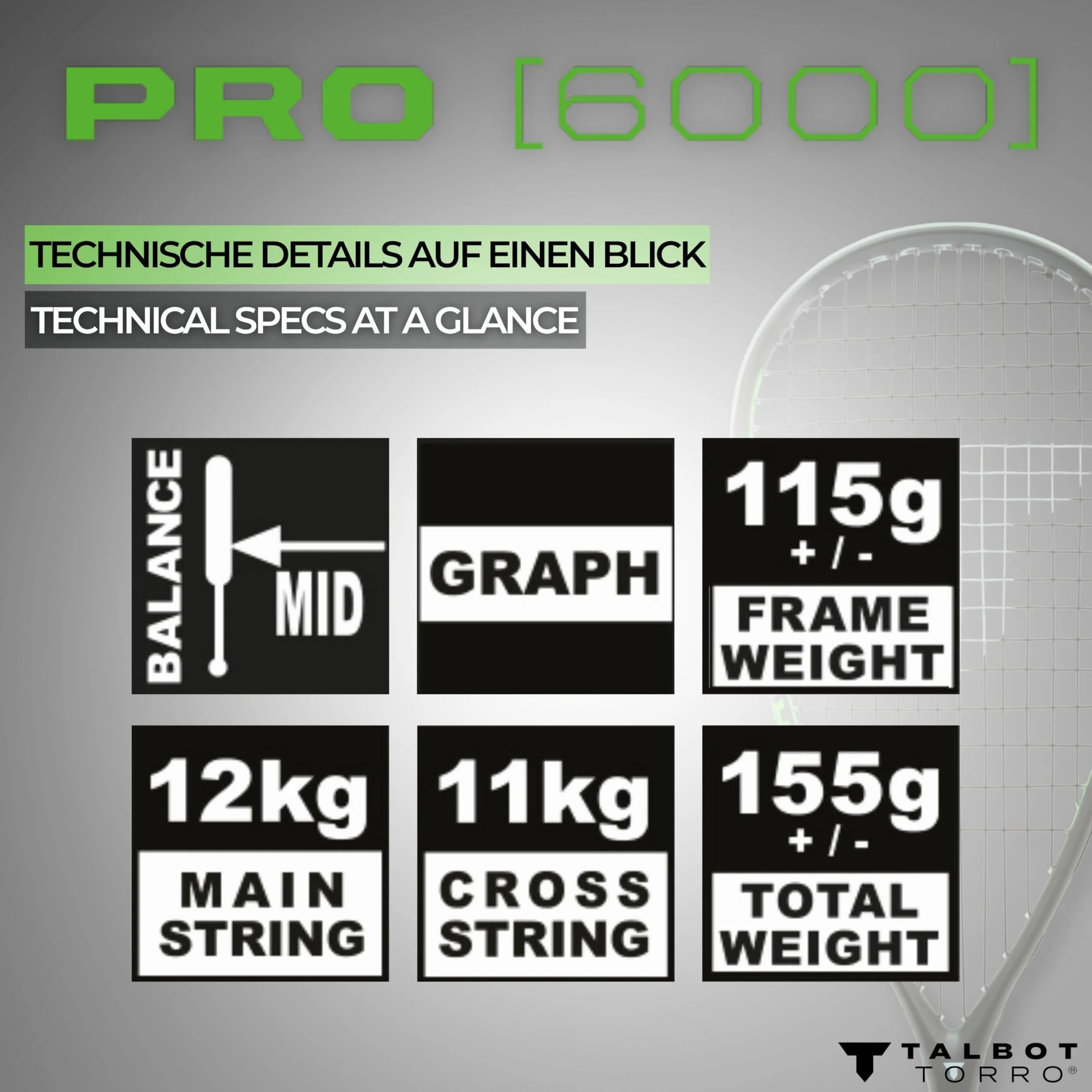 Talbot-Torro Racchetta da Squash PRO 6000 Carbon 4 Offense-Plus