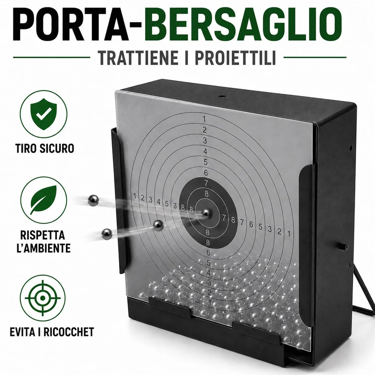 Supporto per bersagli in acciaio 14x14 cm per Airsoft, Airgun, pellet - Nero