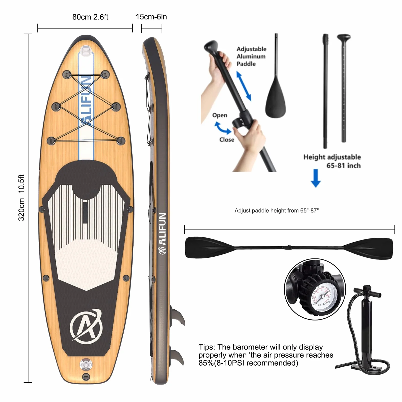 ALIFUN Stand Up Paddle Board SUP Gonfiabile 300/320 cm 200kg 6 Zoll