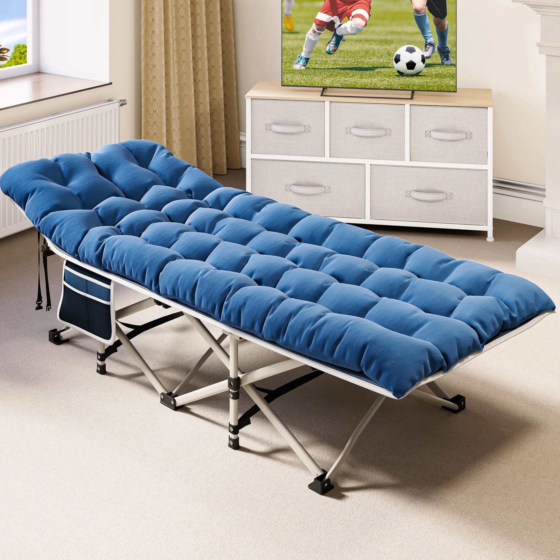 YITAHOME Letti da Campeggio Pieghevoli per Adulti, Lettino con Materasso Extra Spesso, Tubi Più Spessi, Blu