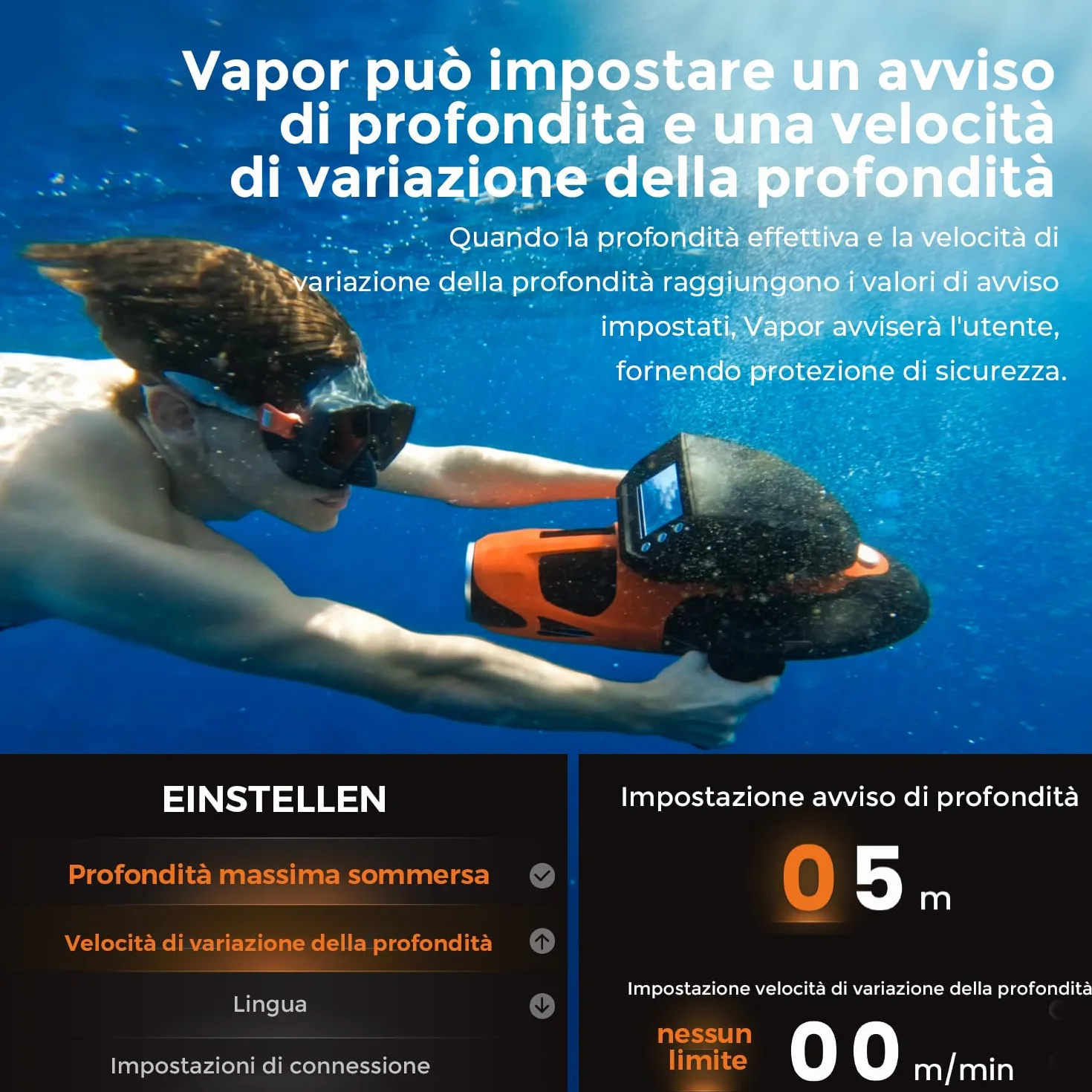 Sublue Vapor Pump-Jet Monopattino subacqueo 3 velocità 60 Minuti 10 km/h 21 kgf