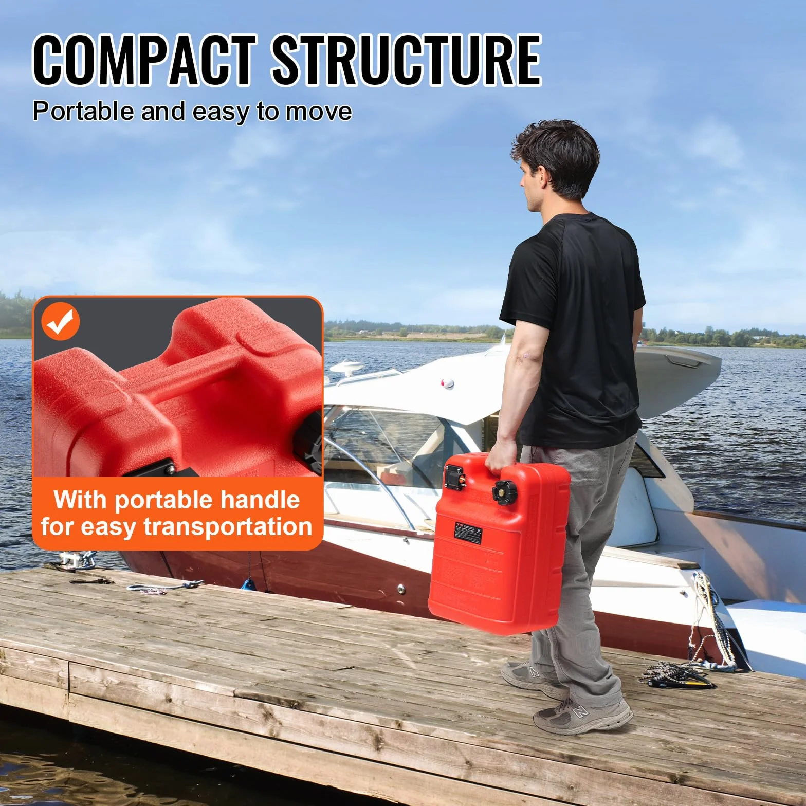 VEVOR Serbatoio Carburante Marino 24 L Portatile per Barche Fuoribordo Plastica Rosso