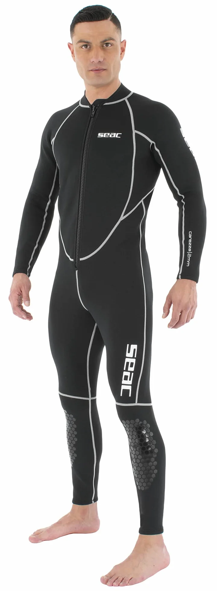 SEAC Carezza Man Muta Lunga Monopezzo Neoprene Bifoderato 2 mm Cerniera Anteriore Protezioni PU Ginocchia Uomo Nero