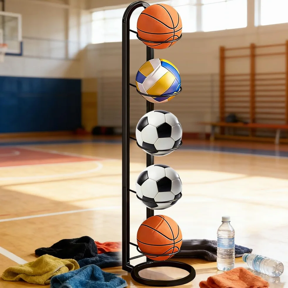 Rastrelliera per Palloni da Basket 5 Livelli, Scaffale Verticale di Stoccaggio