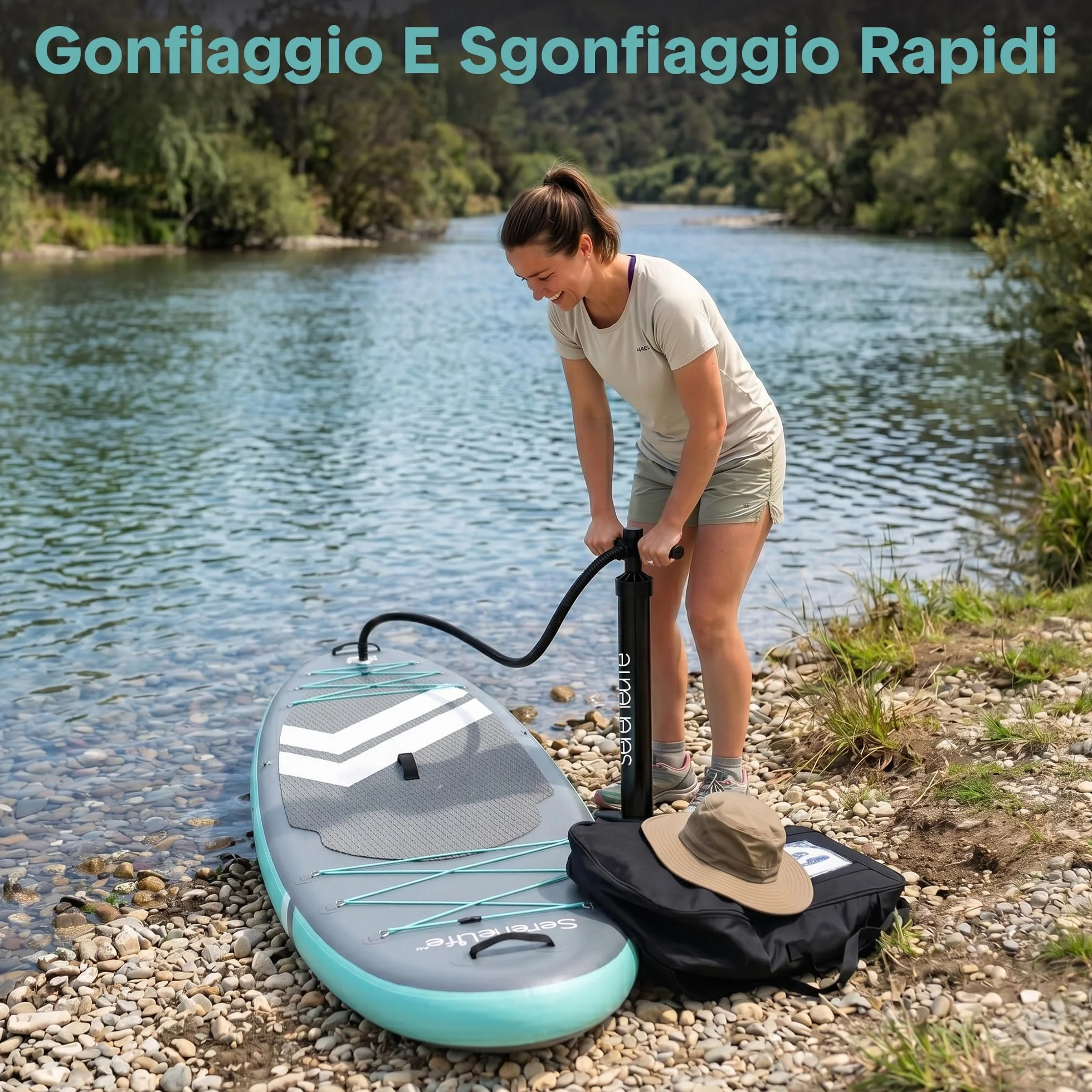 SereneLife SUP Gonfiabile Tavola Stand Up Paddle Board Ultraleggera Larga Stabile Deck EVA Antiscivolo Accessori Premium Capacità 159 kg
