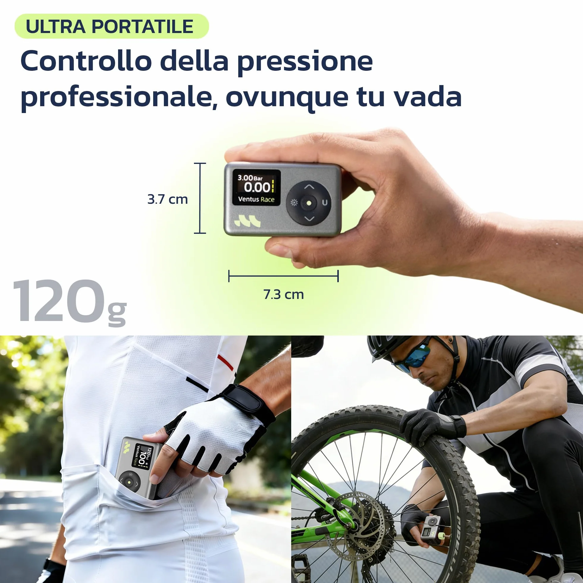 Woowind Pompa Per Bicicletta 120 PSI, Mini Compressore Portatile, Gonfiaggio Rapido 50s, Valvole Presta Schrader per MTB E-bike