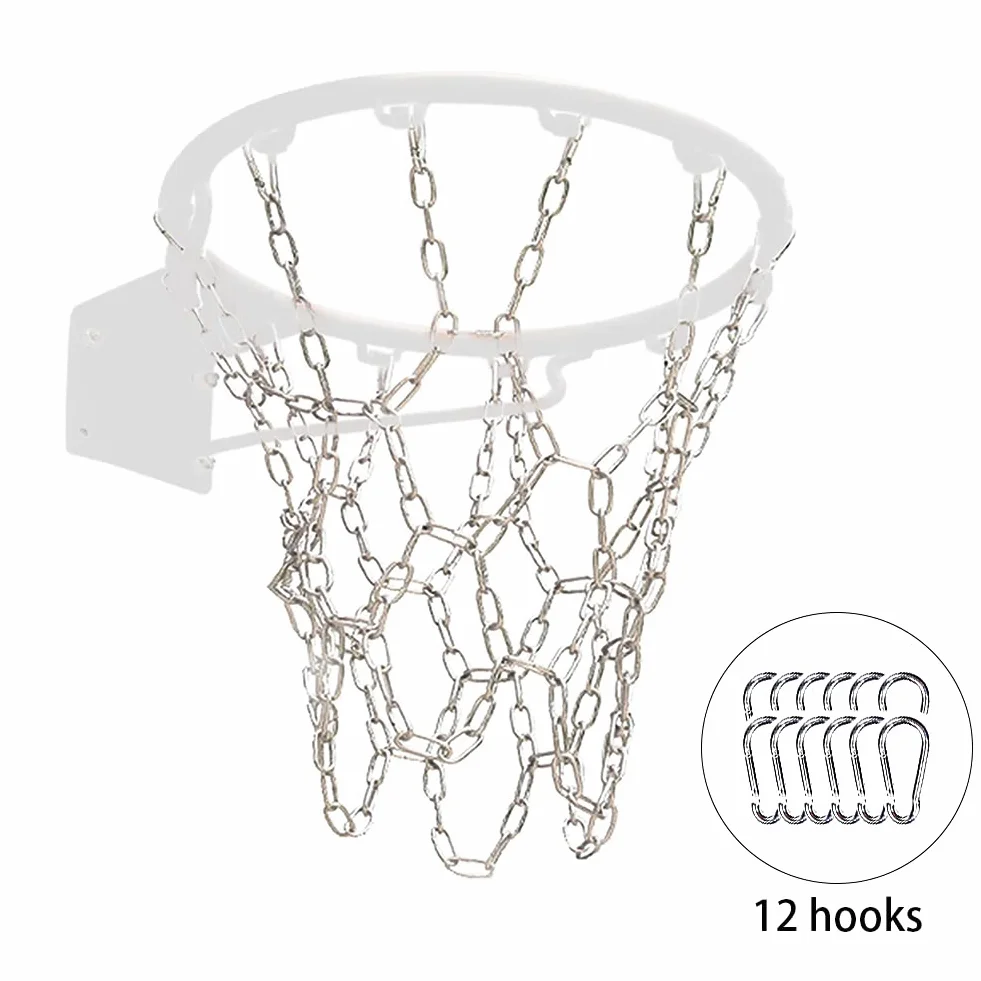 Rete da basket in acciaio inox, 12 ganci anti-caduta, catena di ricambio per esterni e interni