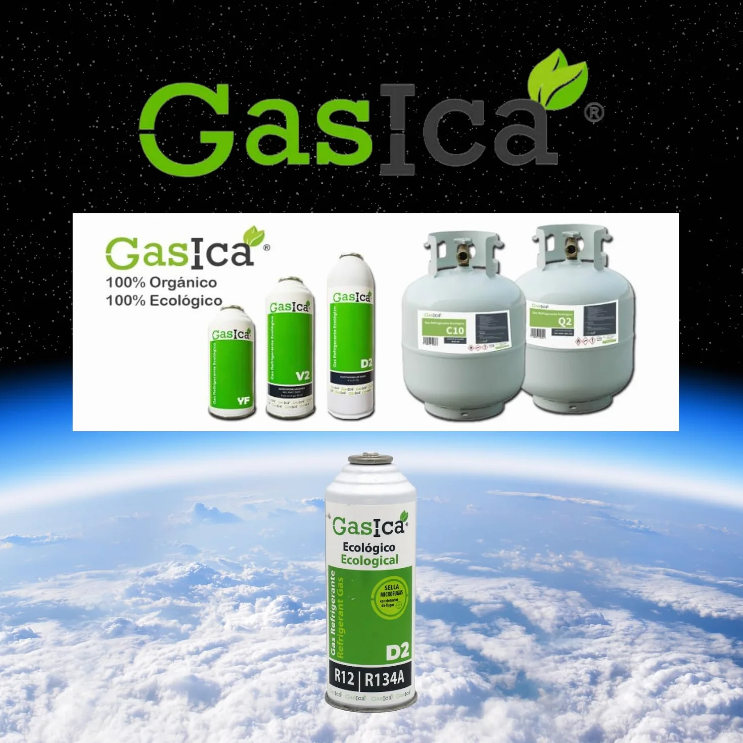GASICA D2 Gas Refrigerante Biologico Ecologico 226 g Equivalente R12 R134A Compatibile Aria Condizionata