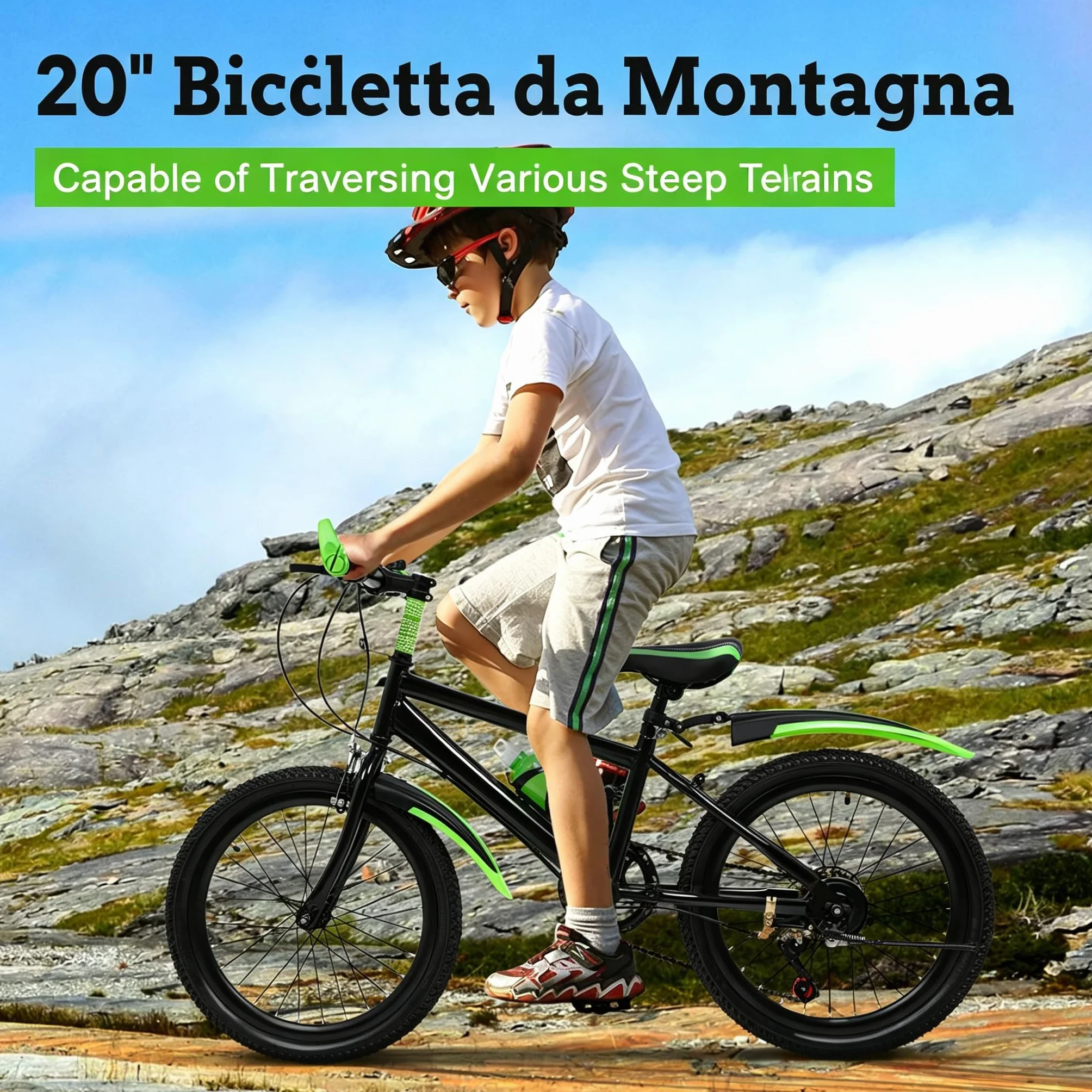 Mountain Bike 20 Pollici per Bambini Ragazzi Ragazze da 8 a 13 Anni, Bicicletta MTB 7 Marce Freni a Disco