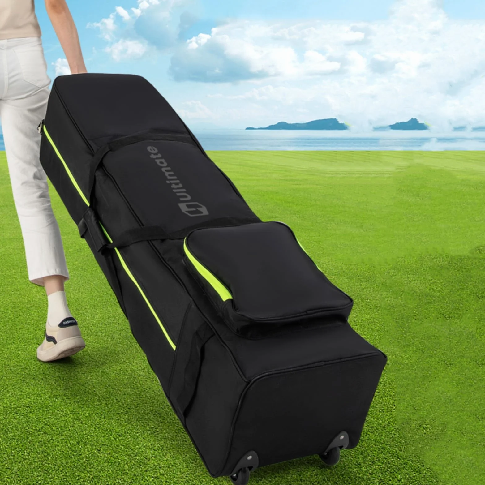 LIFEZEAL Borsa da Viaggio per Golf con Ruote Silenziose, Custodia Golf da viaggio con Manico Ergonomico, Finestra Identificativa, Ampio Scomparto, Copertura Pieghevole per Mazze da Golf, Nero