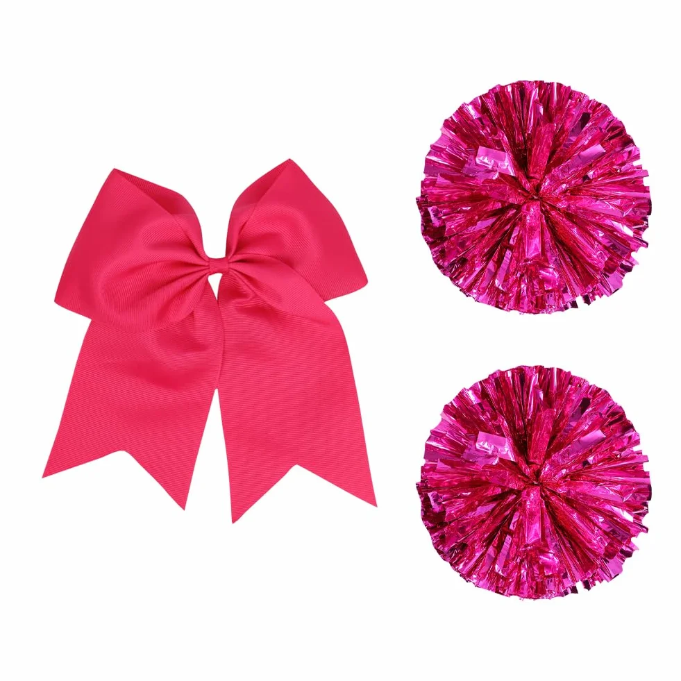 JIHUOO Pompon Cheerleader Grande Fiocco Capelli Rosa Acceso