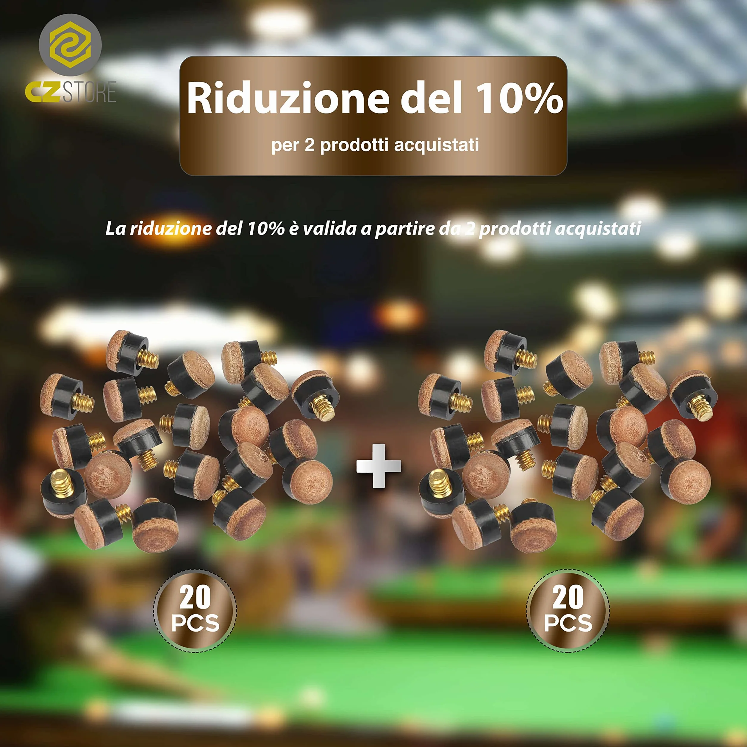 Punte per Stecche da Biliardo 10mm in Pelle con Vite in Ottone - Scatola 20 Pezzi