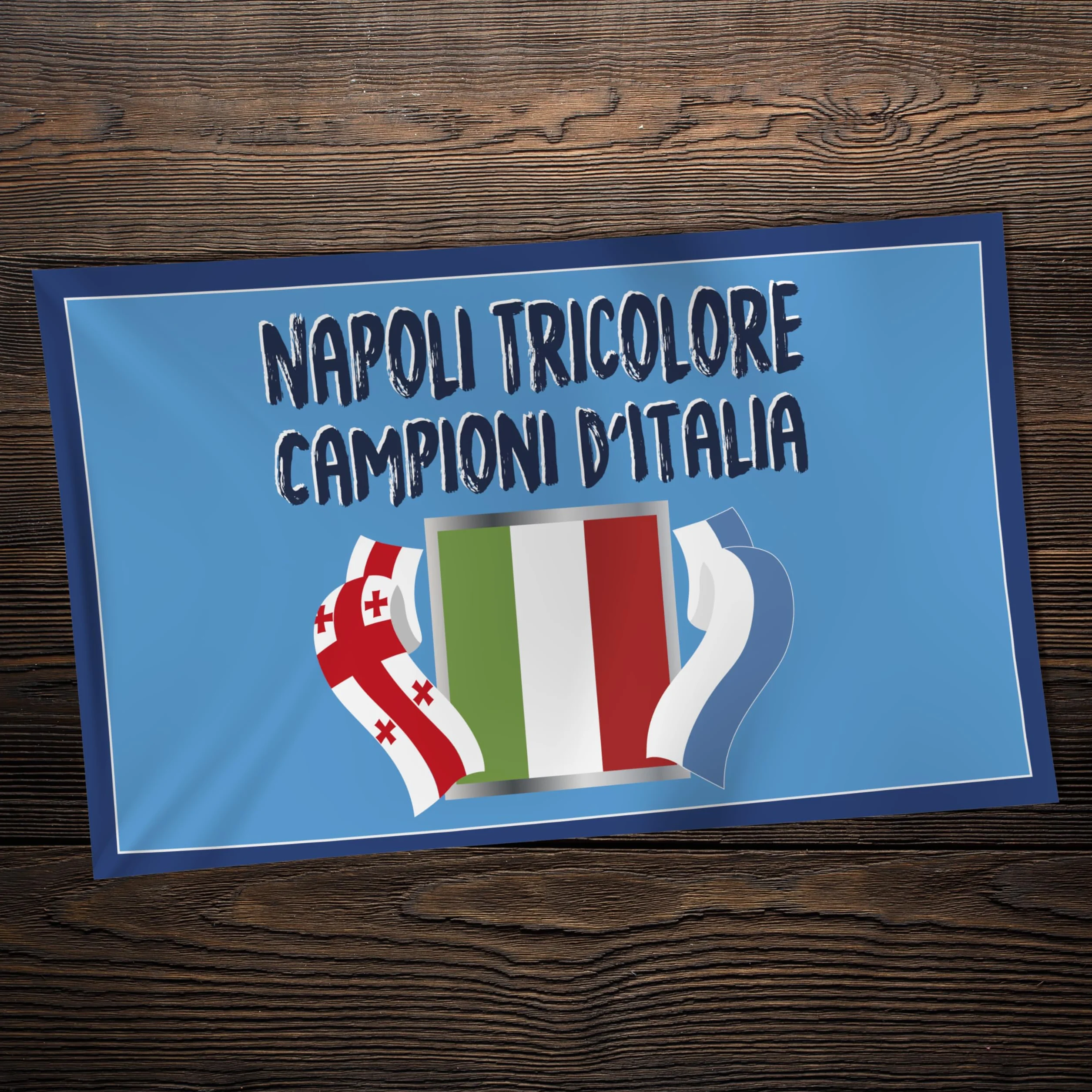 Bandiera Popolo di Napoli 2025 90x150 cm Gadget 4° Tricolore Regalo Tifoso Calcio