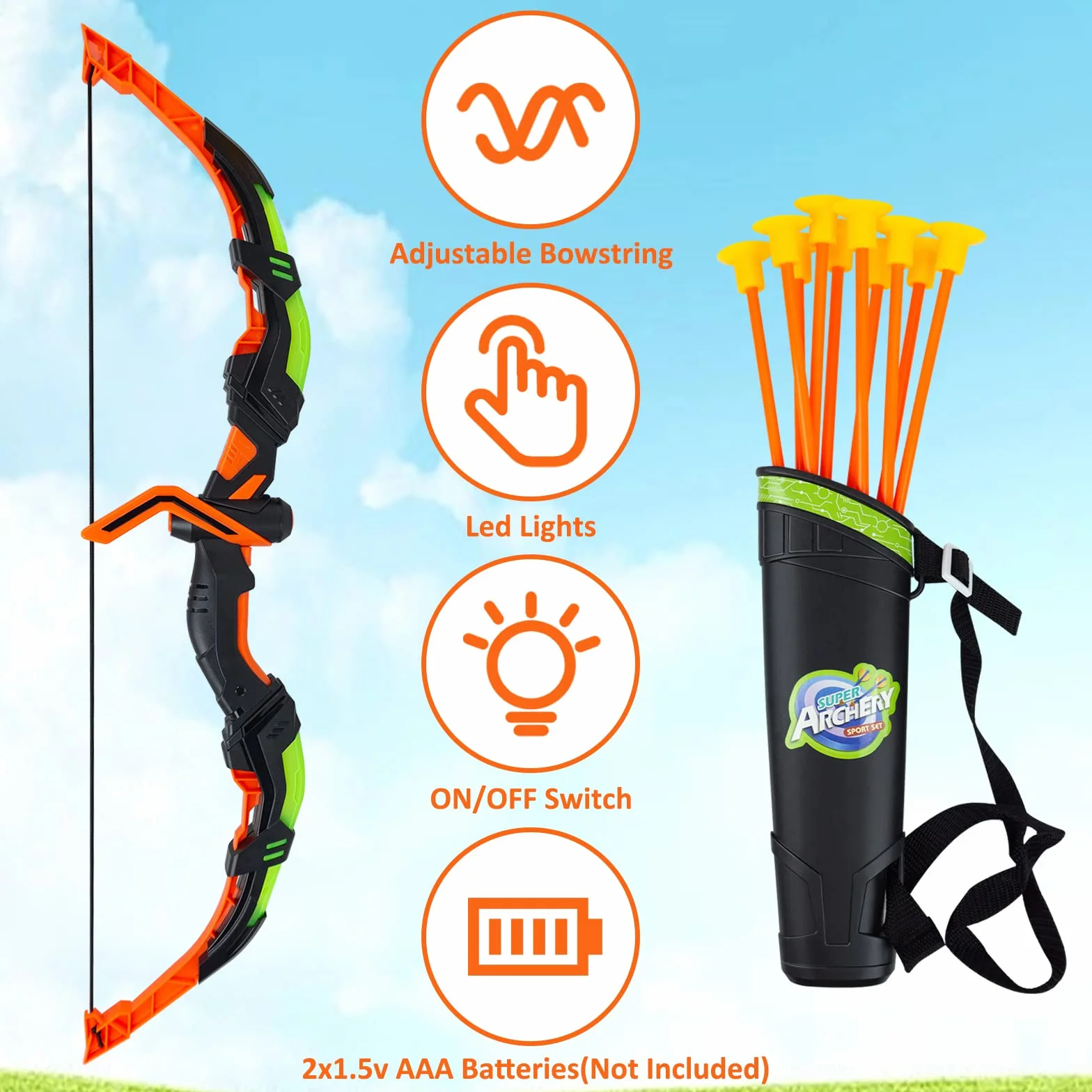 RedCrab Arco e Frecce per Bambini con Luci LED, Set Giocattoli 10 Frecce Ventosa