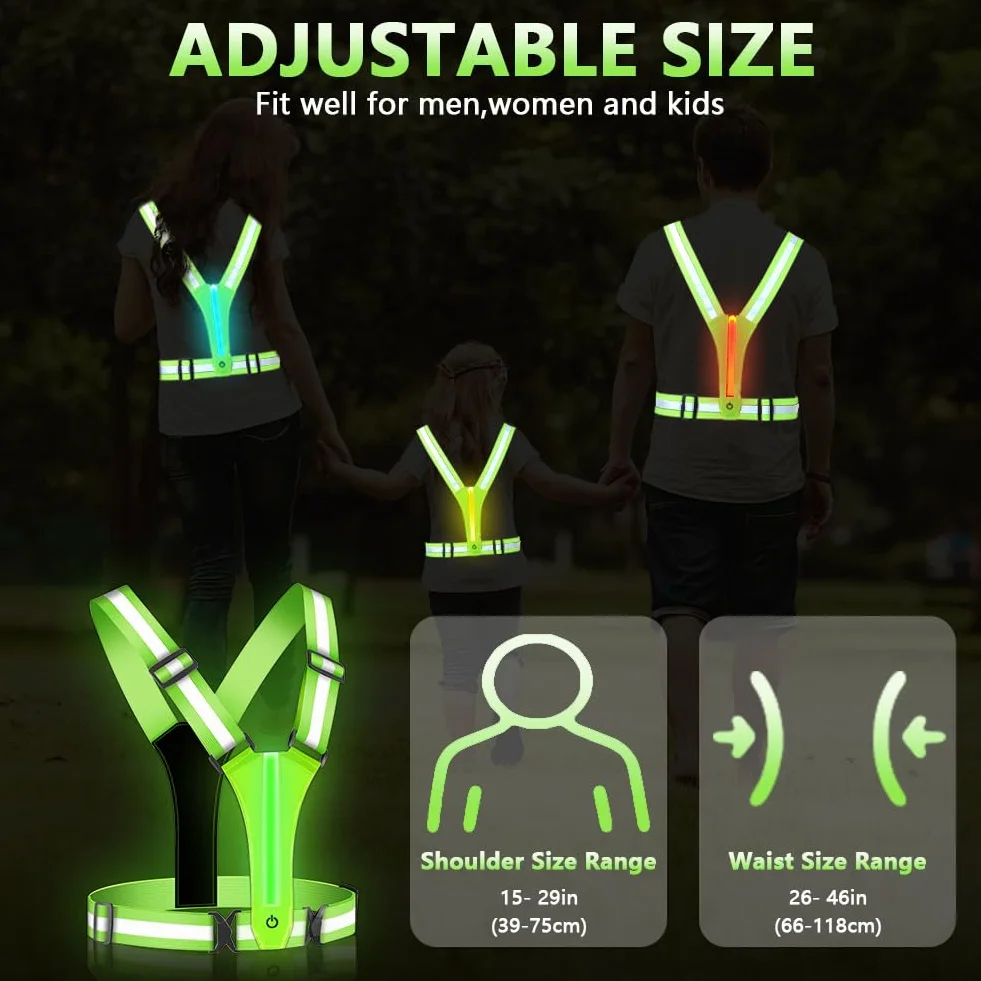 Ainiv LED Bretelle Catarifrangenti 8 Colori Gilet di Sicurezza Ricaricabile USB-C Alta Visibilità Regolabile