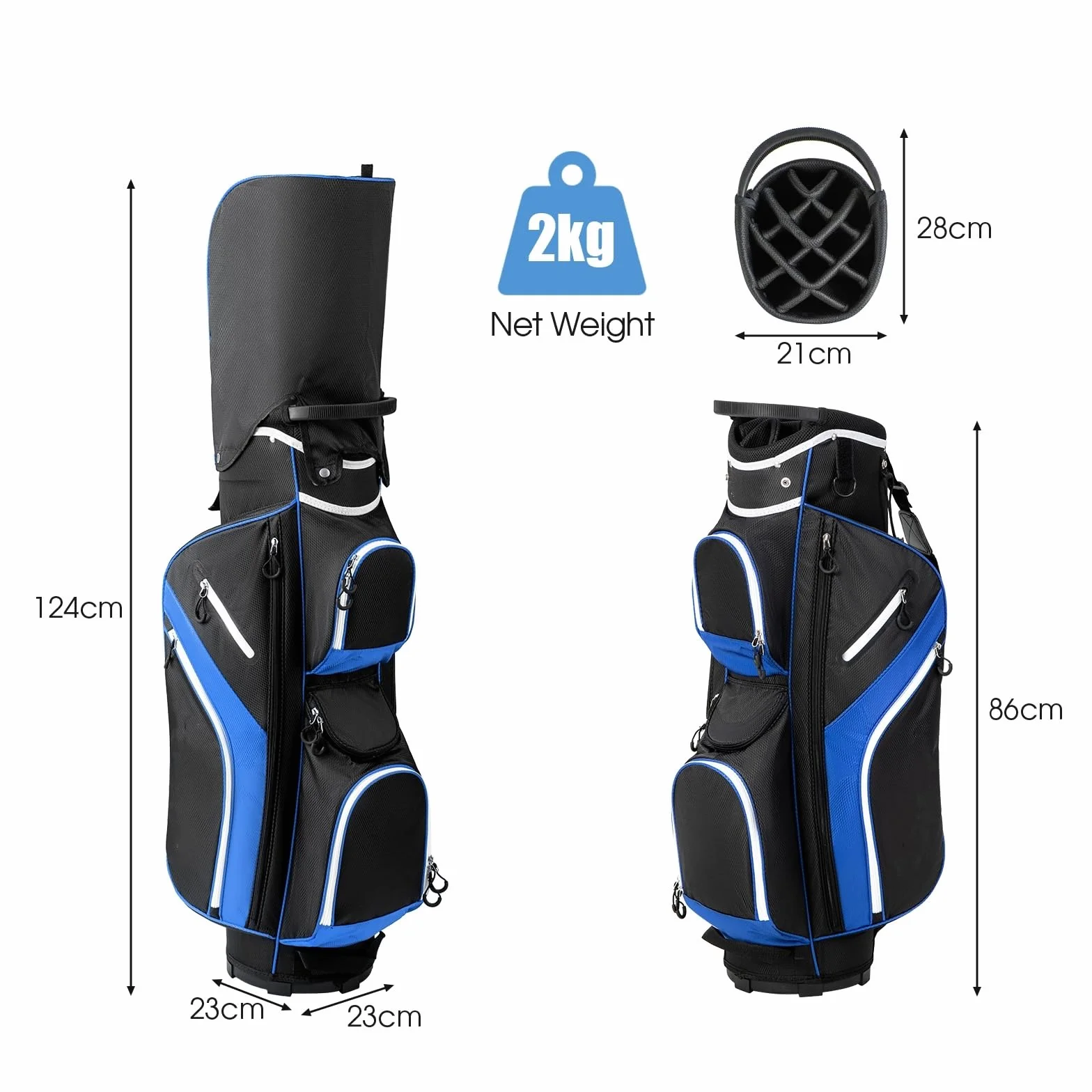 LIFEZEAL Sacca Golf, Travel Bag, Custodia a 14 Scomparti, Borsa Golf a Spalla, Leggera, Impermeabile, Portatile, con Cinghia, Portabicchierie, 9 Sacchi, Borsa Termica, Portaombrello