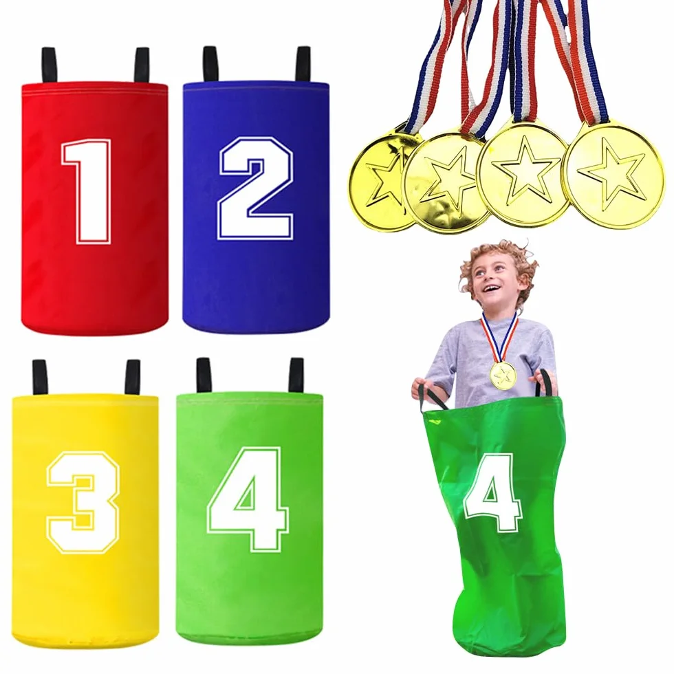Set di 4 Sacchi da Gioco del Salto per Bambini, Borse Colorate per Festa e Attività Familiari