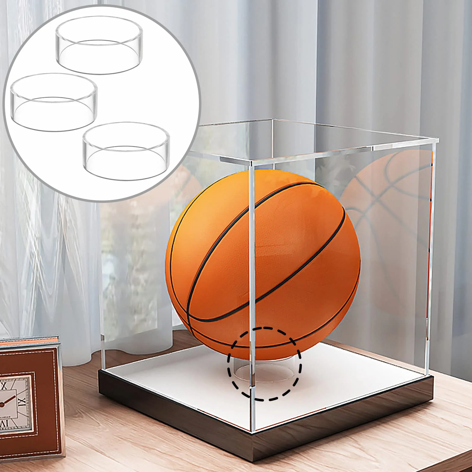 Espositore per Pallone da Calcio in Acrilico 5 Pezzi, Supporto da Palla Trasparente per Pallacanestro Rugby Baseball