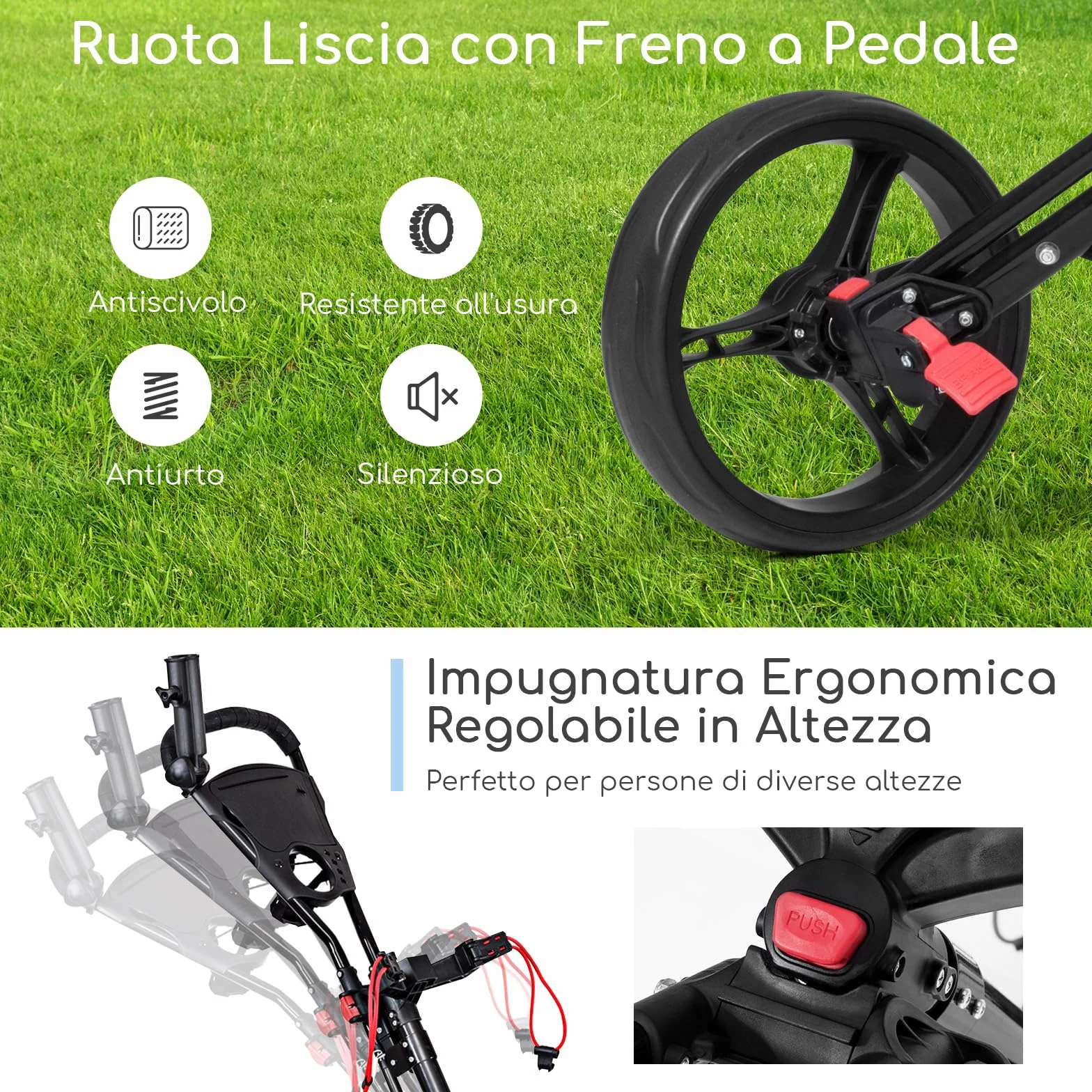 COSTWAY Carrello da Golf Pieghevole 3 Ruote Trolley Portaombrelli Porta Bicchiere Nero