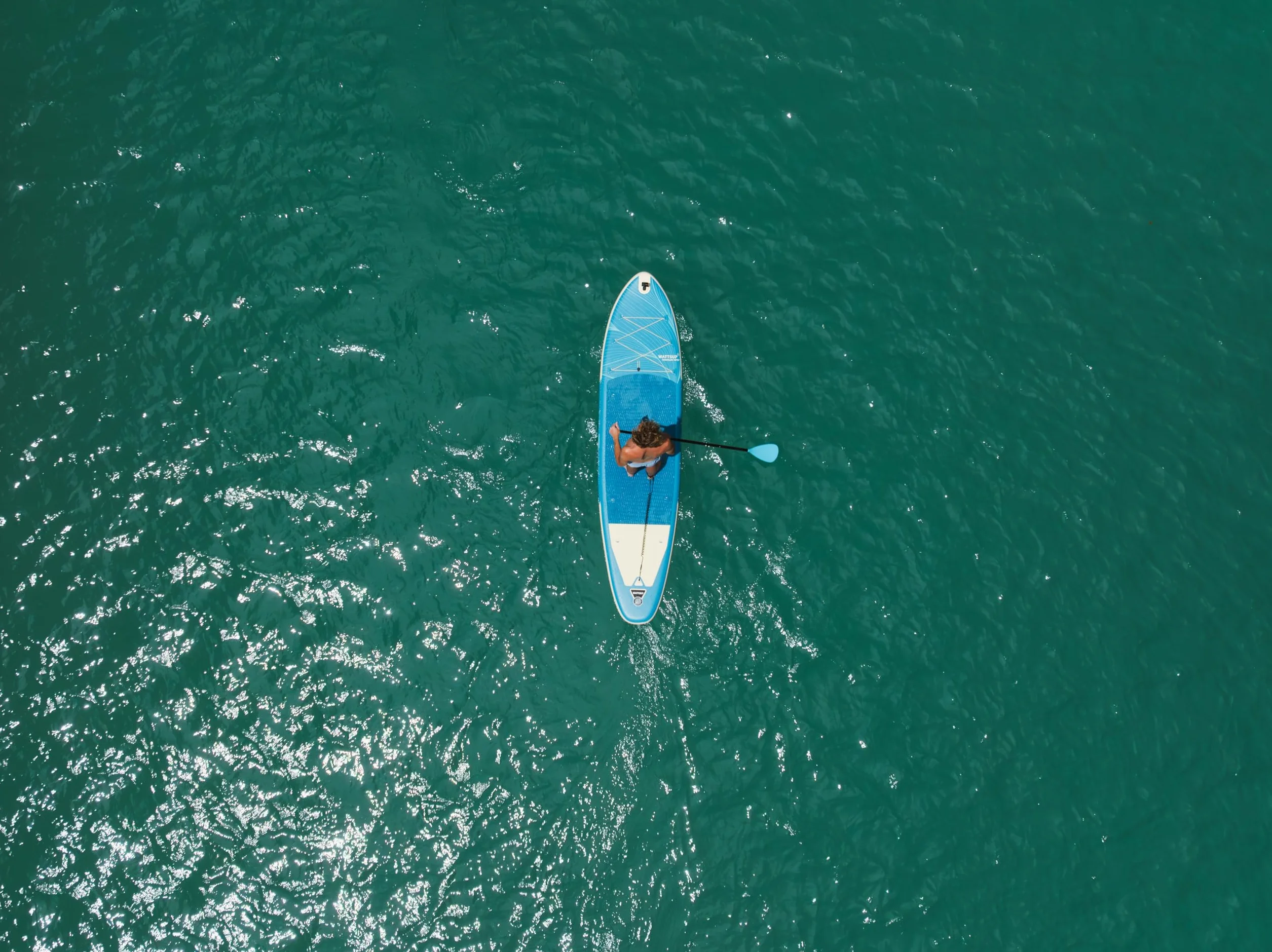 Wattsup - SUP Stand Up Paddle Gonfiabile MARLIN 12'5-378x89x15 cm, Dropstitch - Pacchetto completo: Remo 2in1, Leash, Pompa, Borsa di Trasporto - Fino a 185 kg - Blu