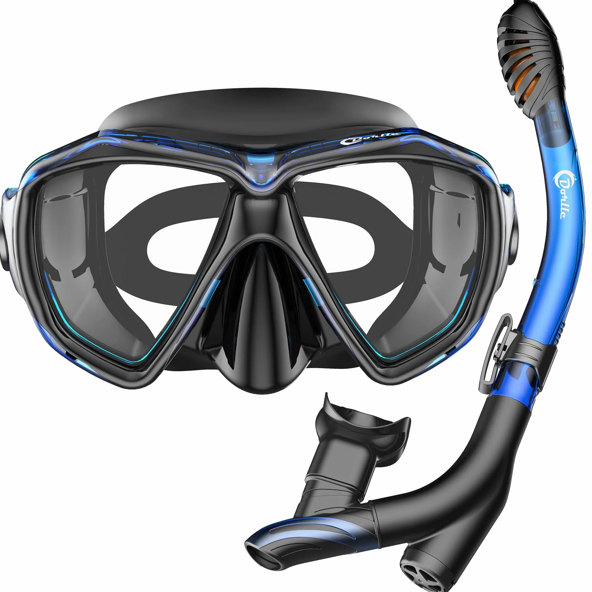 Dorlle Set da snorkeling impermeabile anti-appannamento vetro temperato Premium Dry per adulti