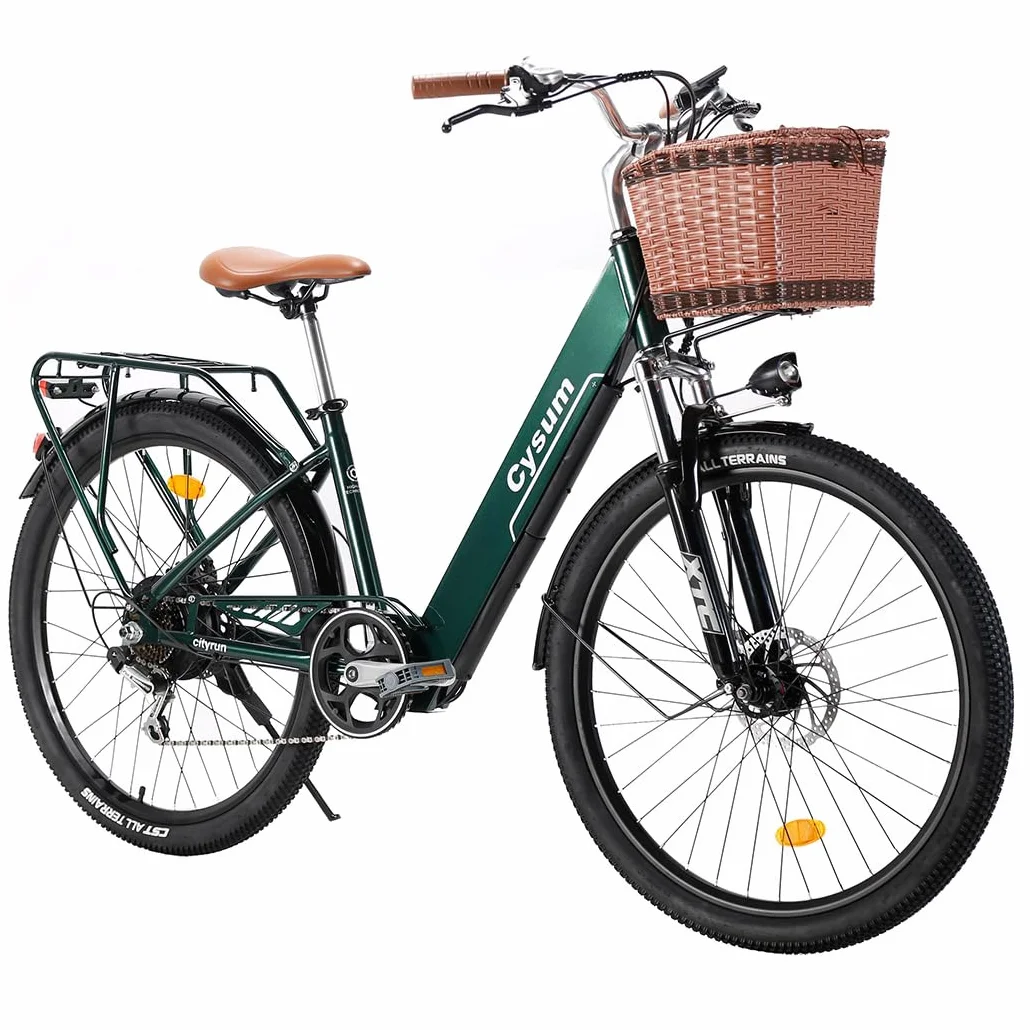 Bici Elettrica Per Adulti Da 26",7 Velocità Shimano Bicicletta Elettrica da 36V 10Ah Batteria Rimovibile Autonomia di 60-80km E-bike Impermeabile Con Cestino Anteriore