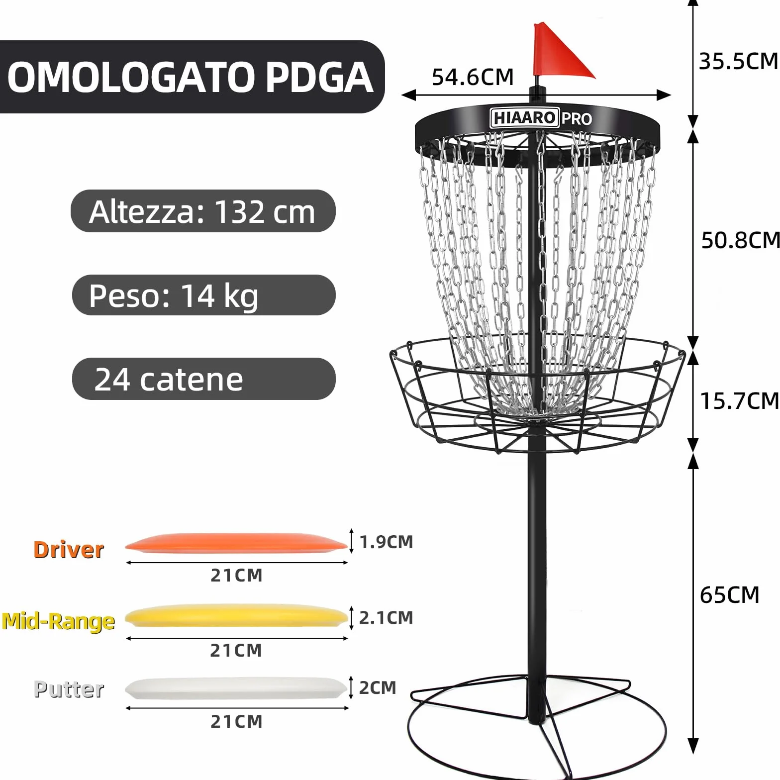 Cestino da golf a disco portatile con 24 catene resistenti