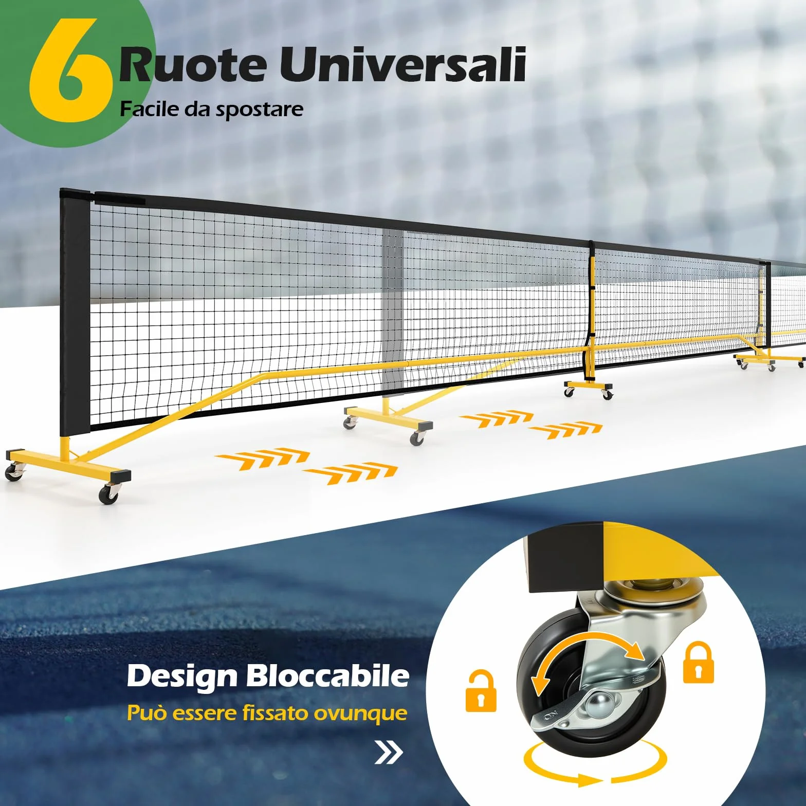 COSTWAY Rete Pickleball Portatile 6,7 m con Ruote, Telaio in Metallo e Borsa da Trasporto, per Badminton e Allenamento Multifunzionale