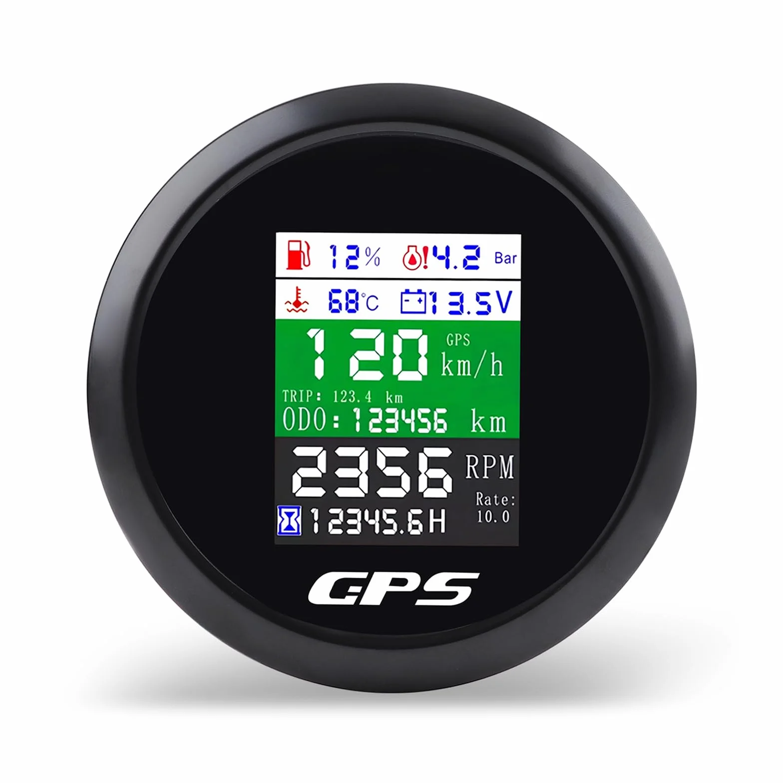 Tachimetro GPS 85 mm 6 in 1 Multifunzione Digitale Tachimetro Contagiri Voltmetro Indicatore Livello Carburante Temperatura Acqua e Pressione Olio