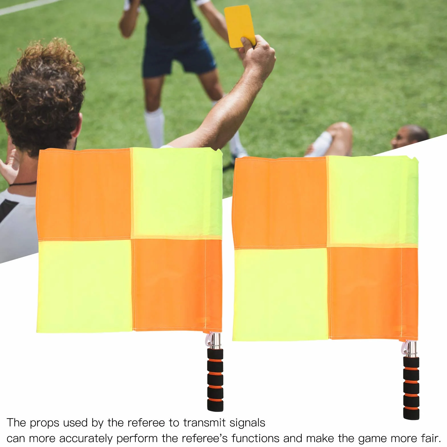 Arbitro Comando Bandiera a Mano con Segnale Rosso-Giallo e Custodia per Partita di Calcio