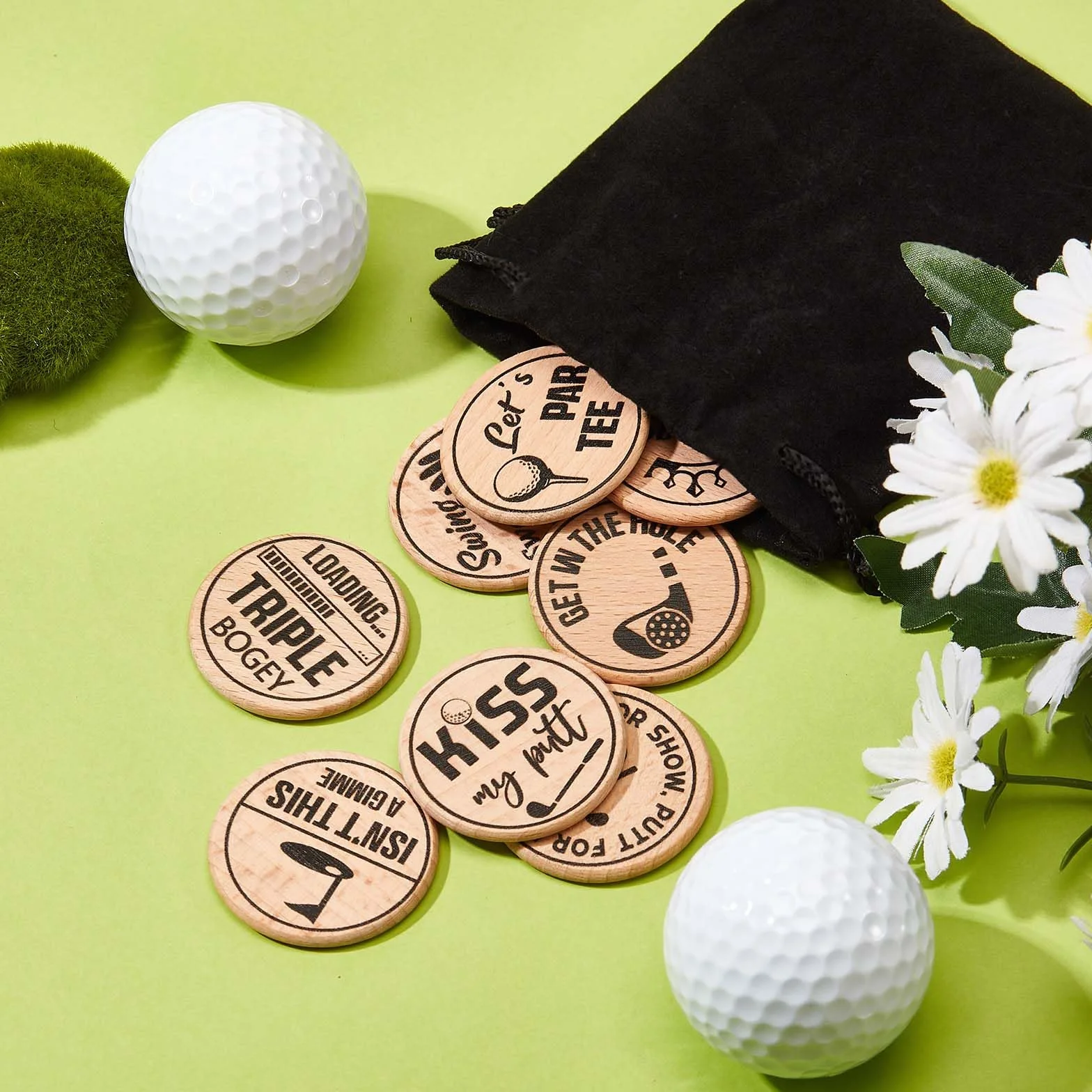 Legno Segnalini per Palline da Golf Marcatori Incisi Putting Green Regalo