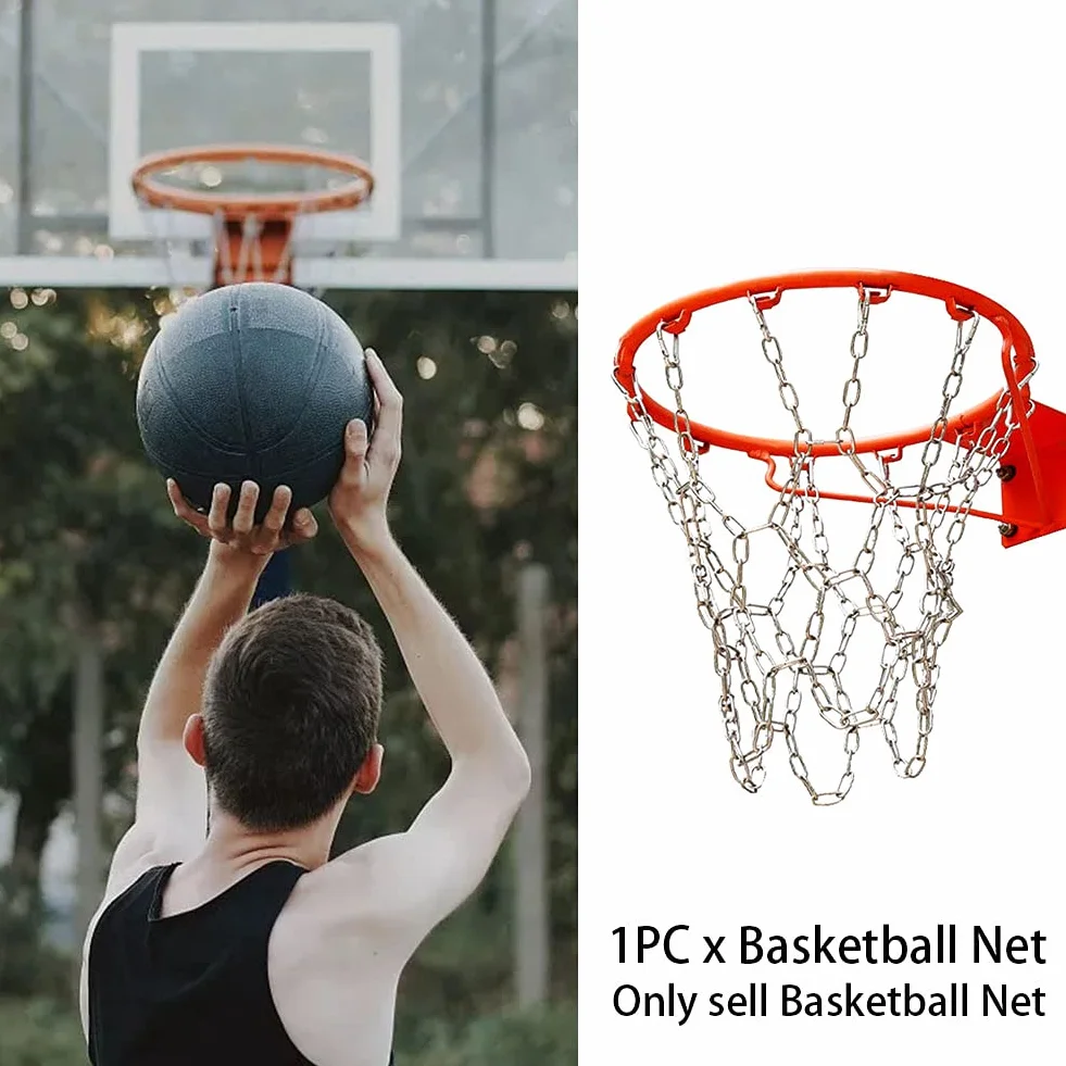 Rete da basket in acciaio inox, 12 ganci anti-caduta, catena di ricambio per esterni e interni
