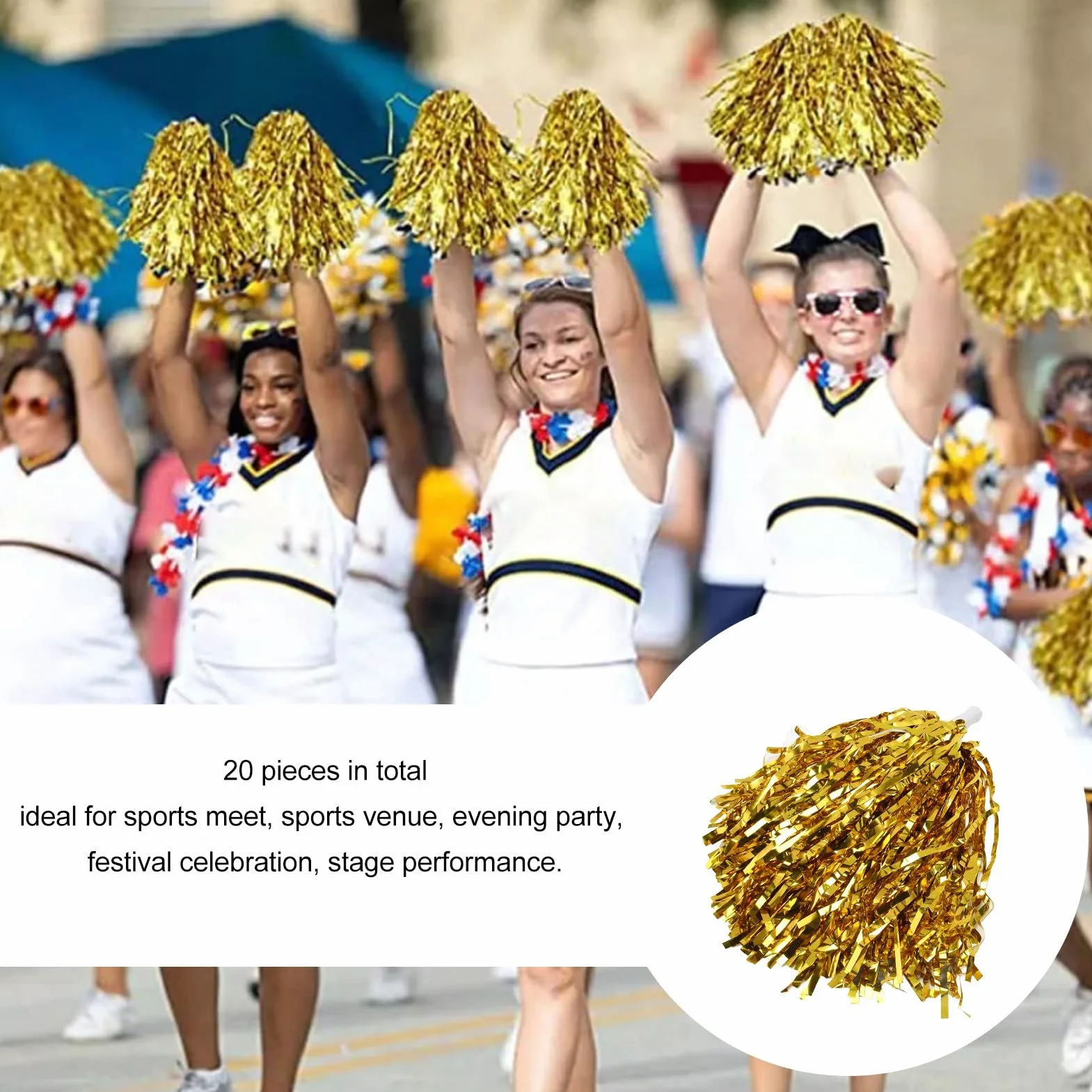24 PON PON Metallici da Cheerleader per Bambini, Morbidi Fogli da 12 Pollici, Feste Sportive