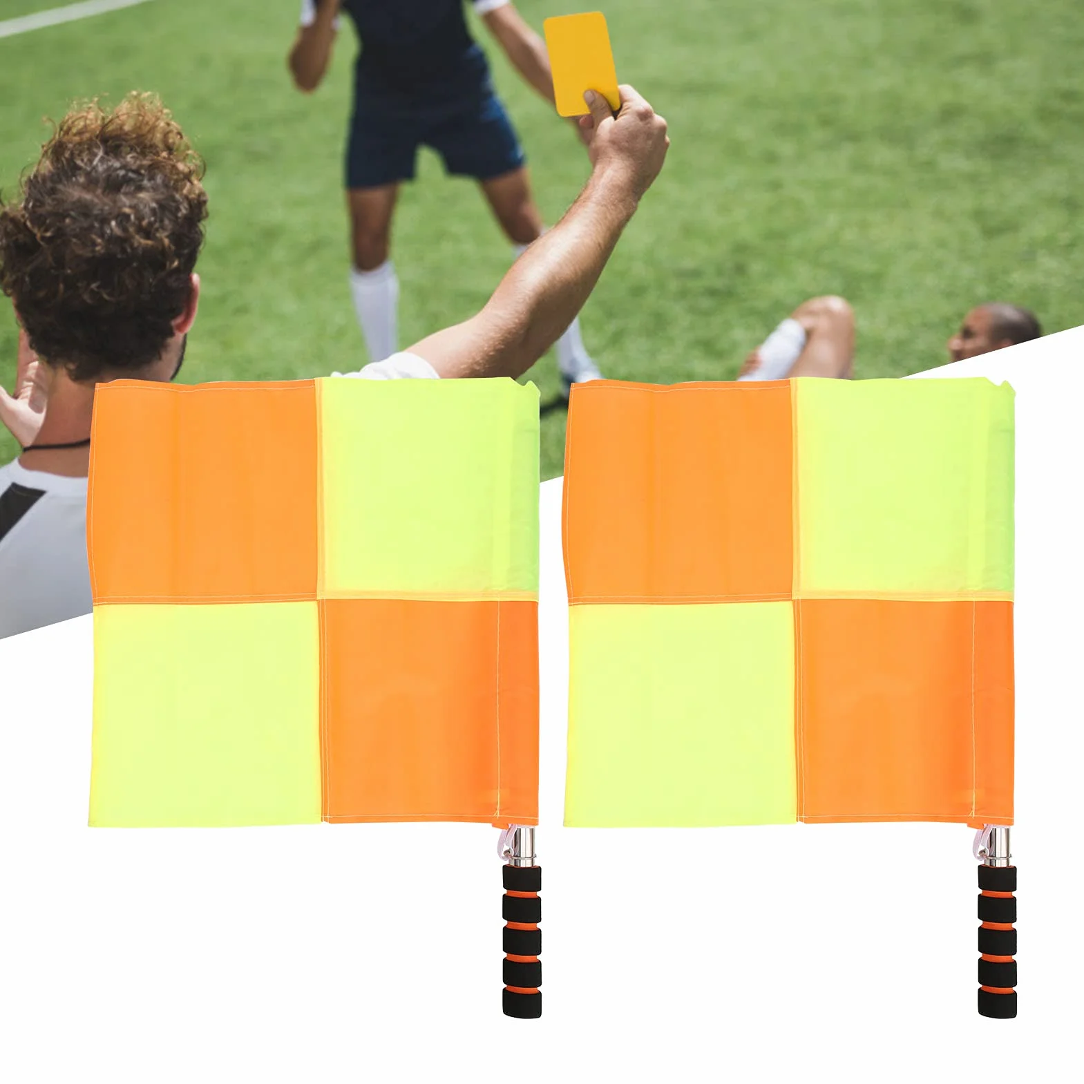 Arbitro Comando Bandiera a Mano con Segnale Rosso-Giallo e Custodia per Partita di Calcio